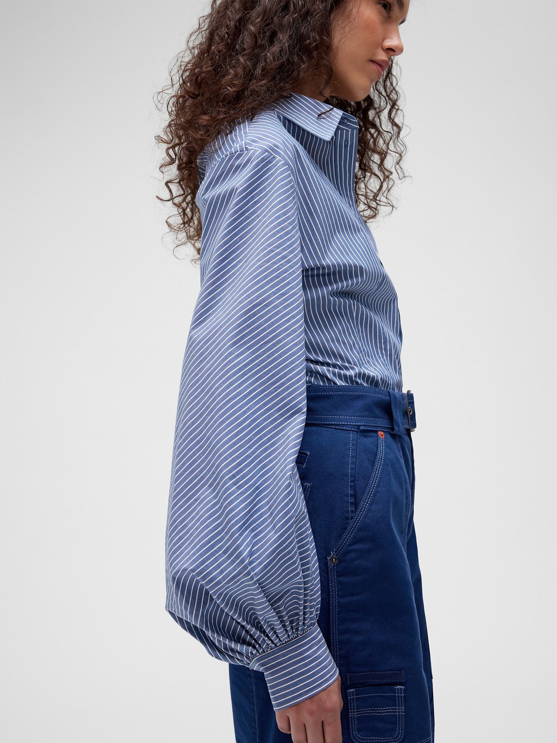 GapStudio Blue Stripe Poplin Fitted Shirt - Image 3 of 8