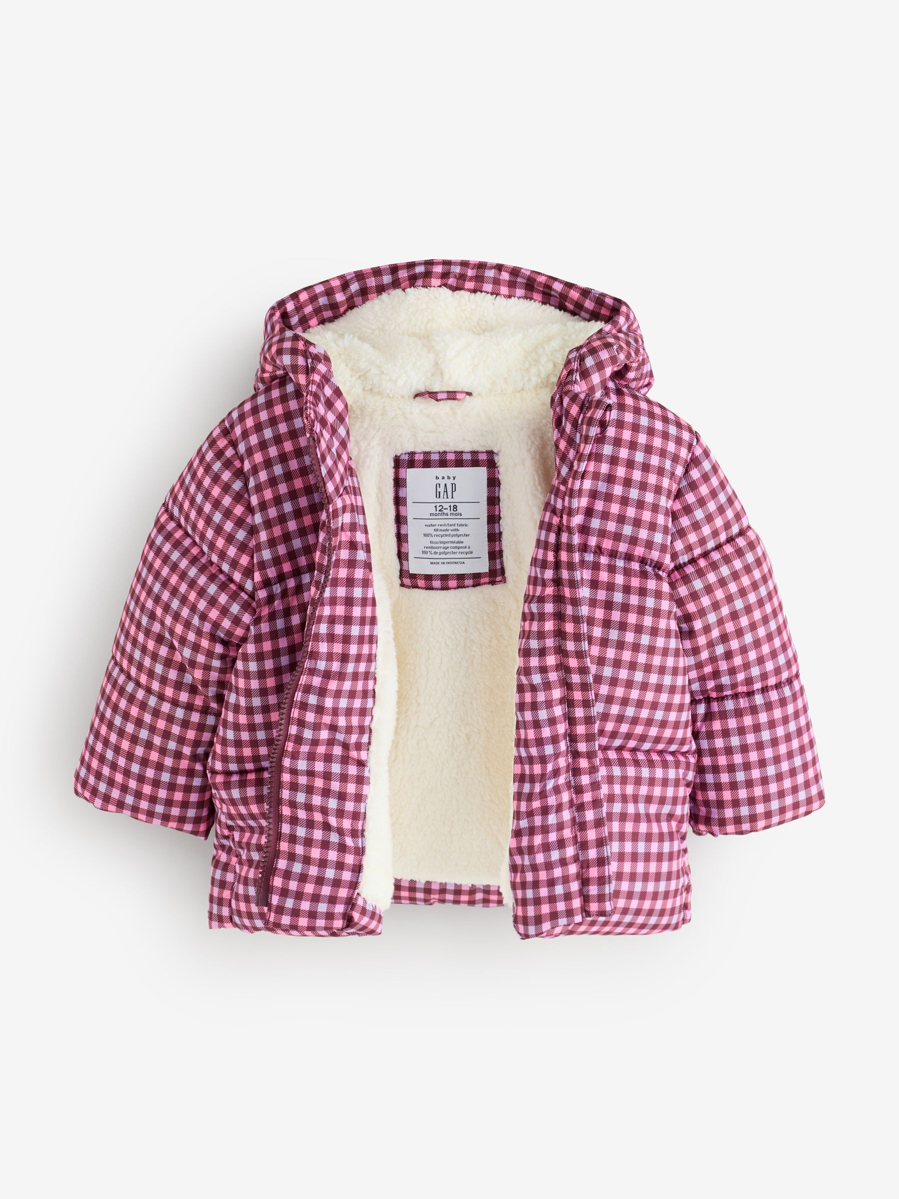 Purple Gingham Print Puffer Jacket - Image 3 of 5