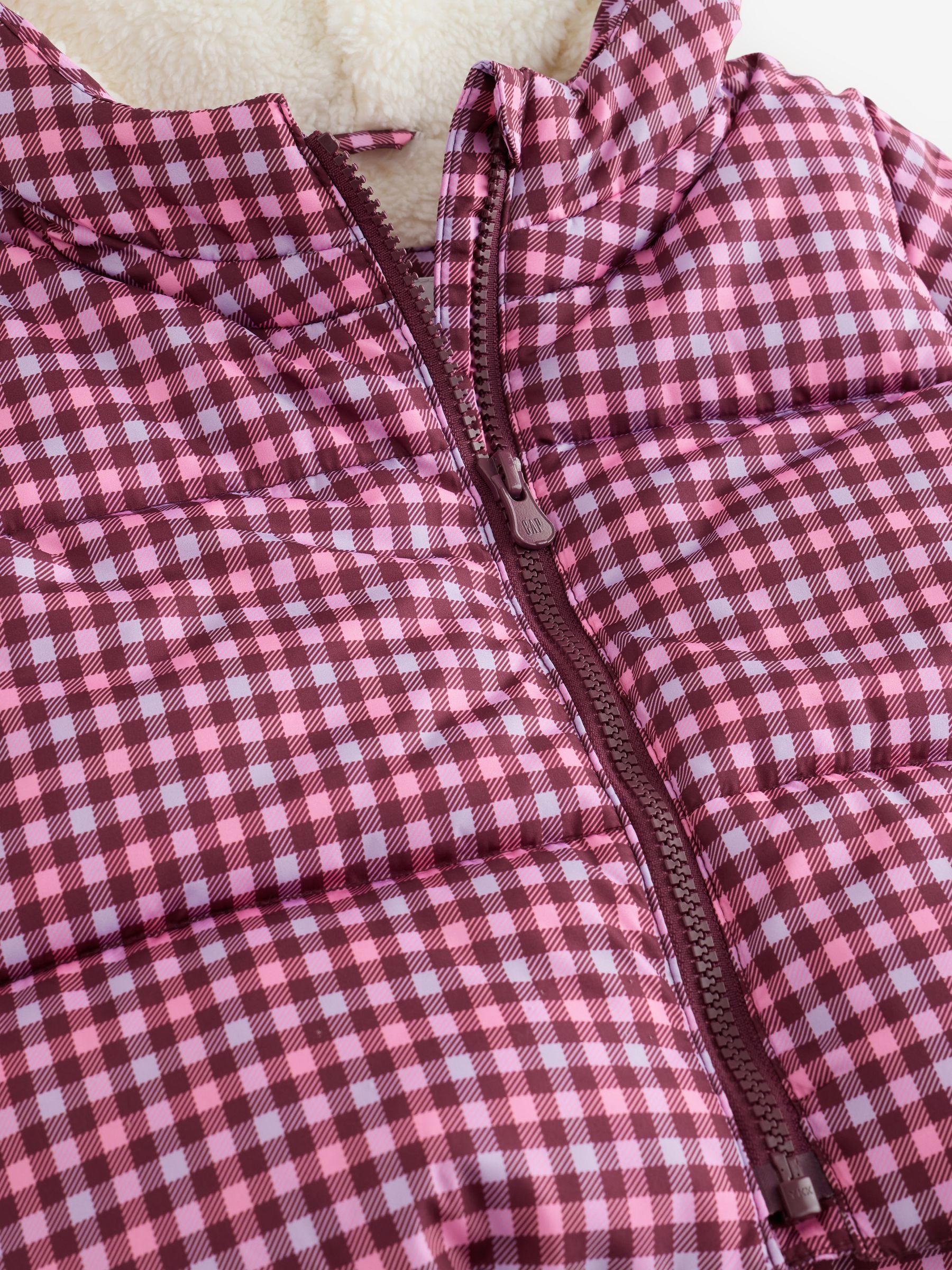 Purple Gingham Print Puffer Jacket - Image 4 of 5