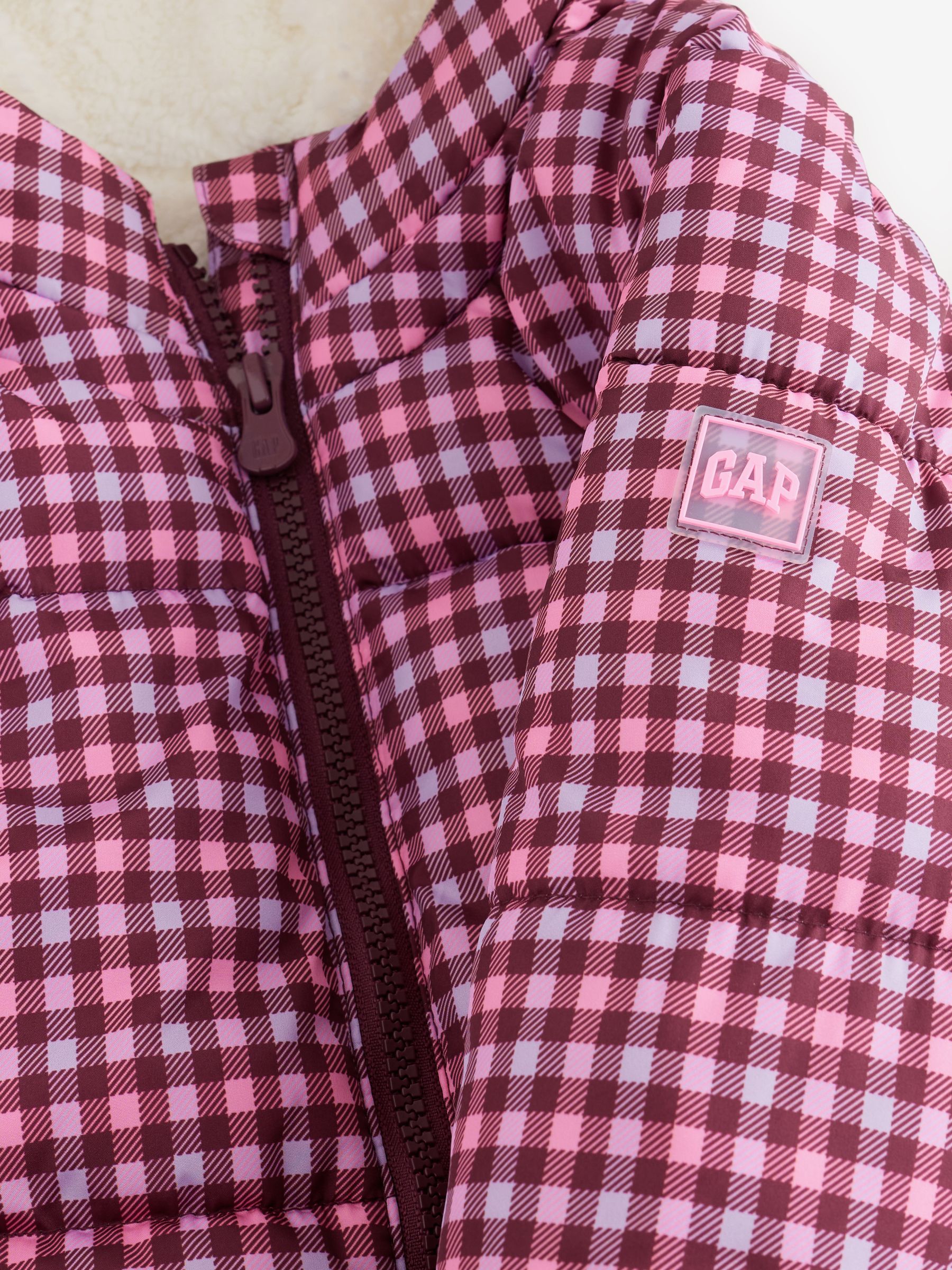 Purple Gingham Print Puffer Jacket - Image 5 of 5