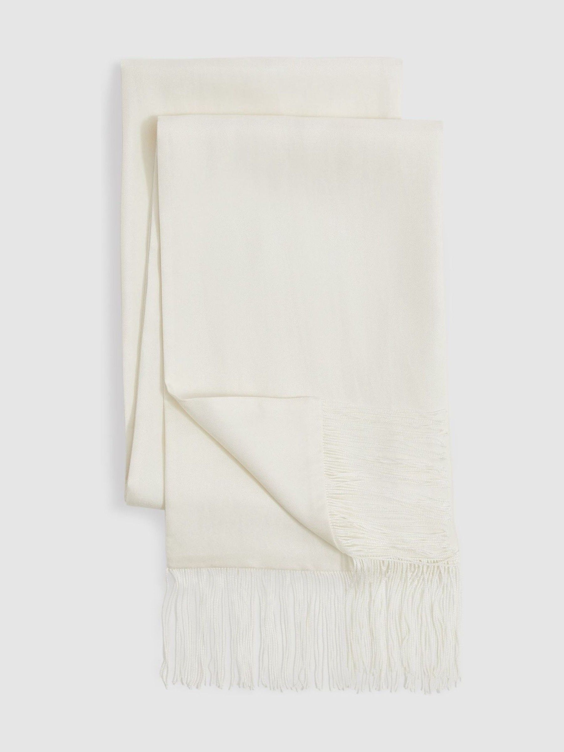 Silk Fringed Scarf in Ivory - Image 3 of 4