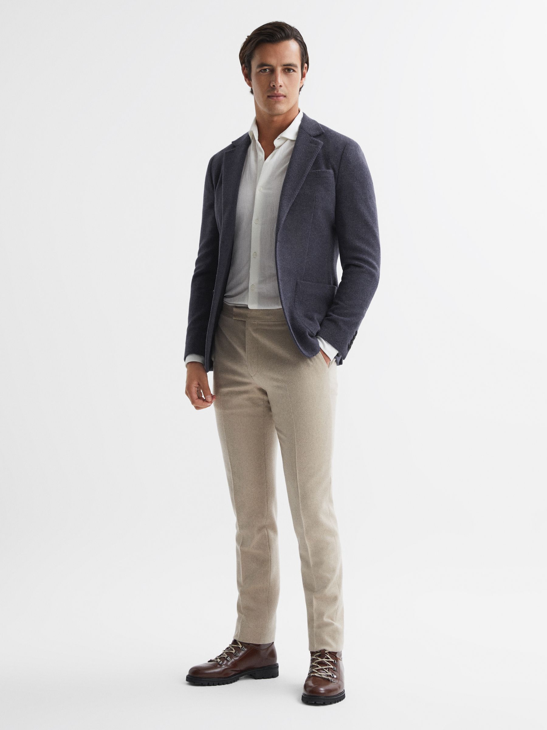 Modern Fit Wool Blend Single Breasted Blazer in Airforce Blue - Image 3 of 7