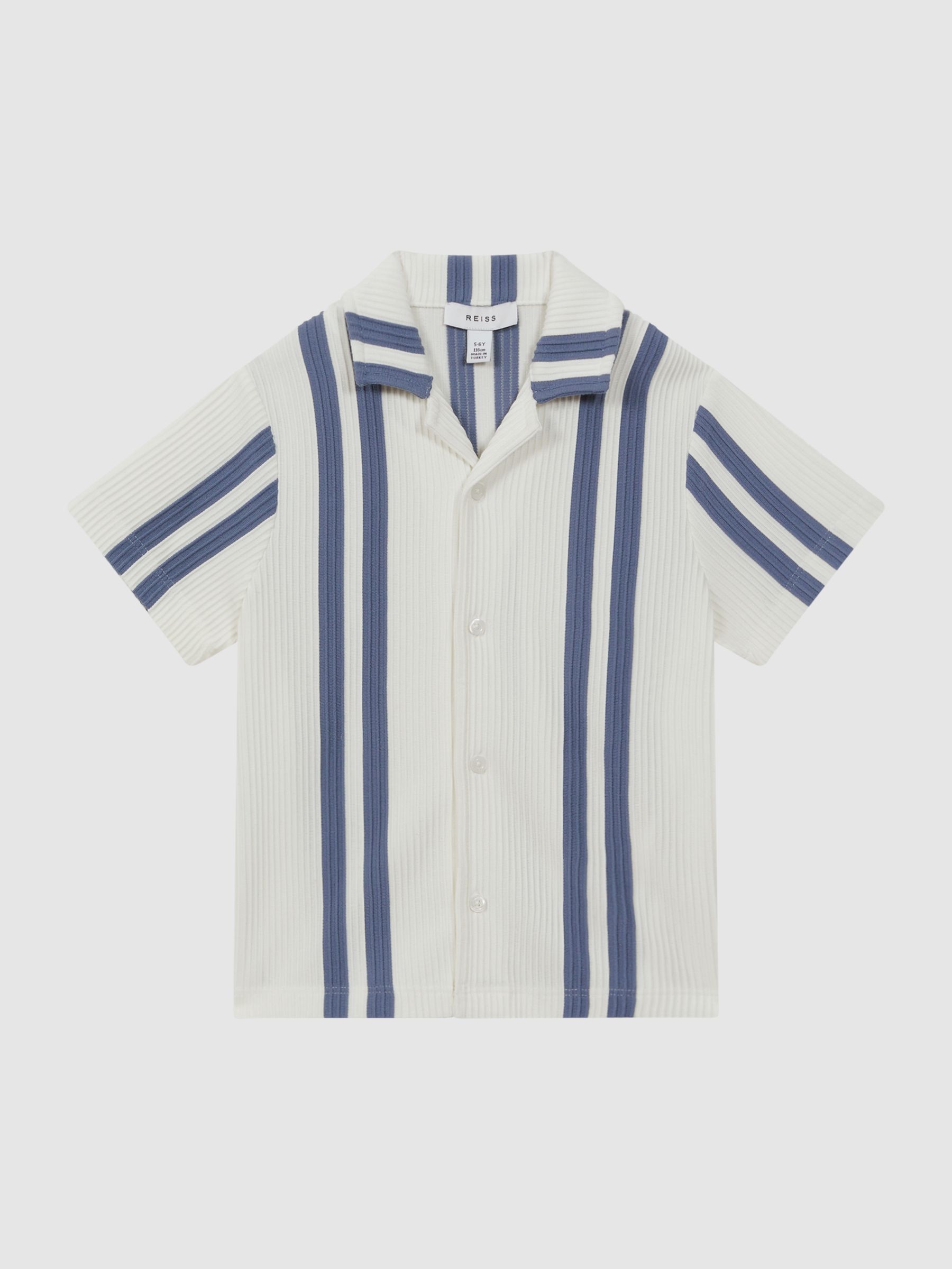 3-9 yrs Ribbed Cuban Collar Shirt in White/Airforce Blue - Image 13 of 13