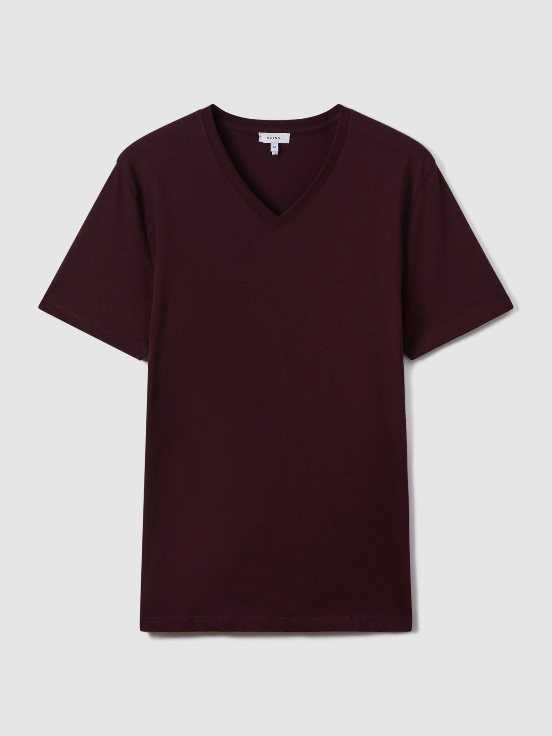 Cotton V-Neck T-Shirt in Bordeaux - Image 2 of 6