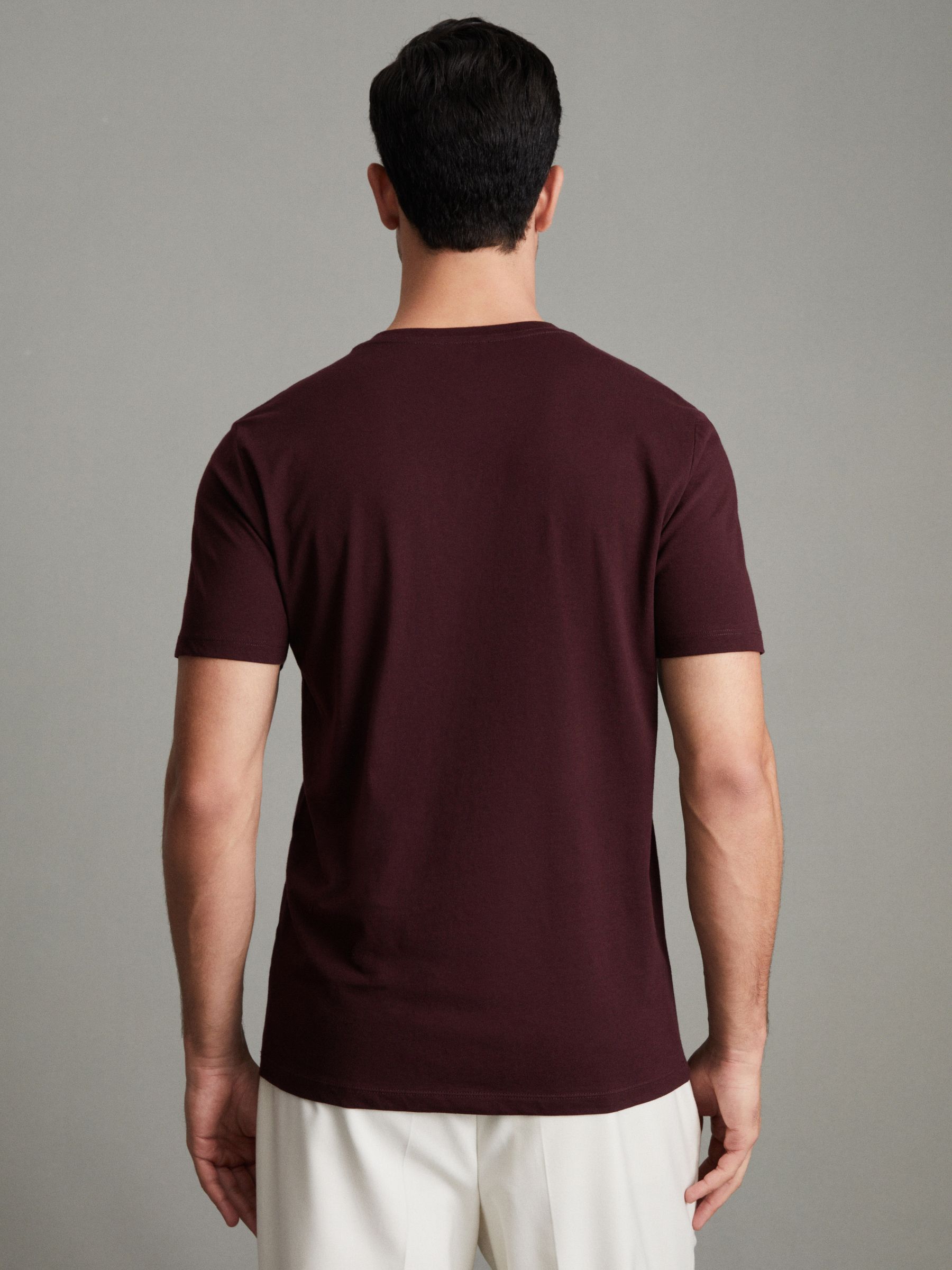 Cotton V-Neck T-Shirt in Bordeaux - Image 4 of 6