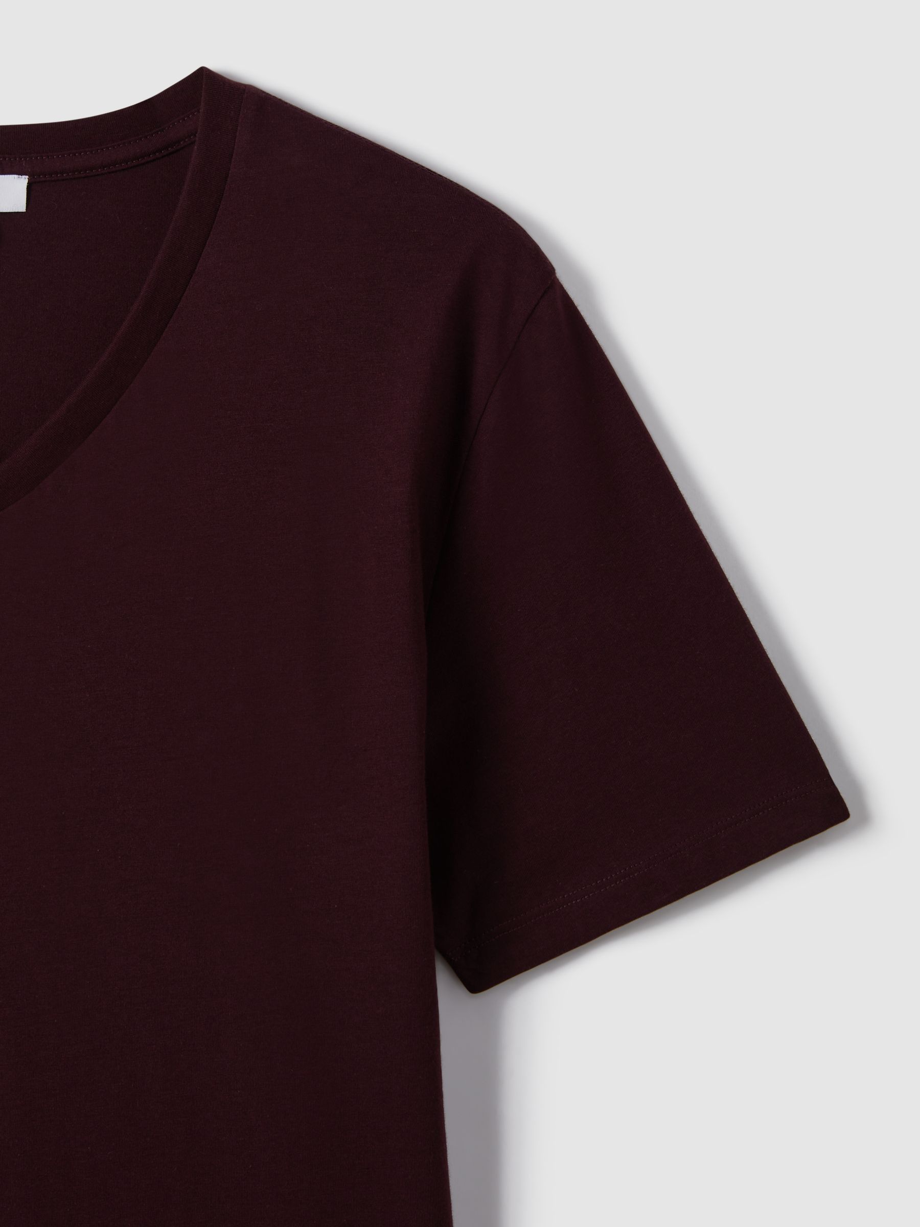 Cotton V-Neck T-Shirt in Bordeaux - Image 5 of 6