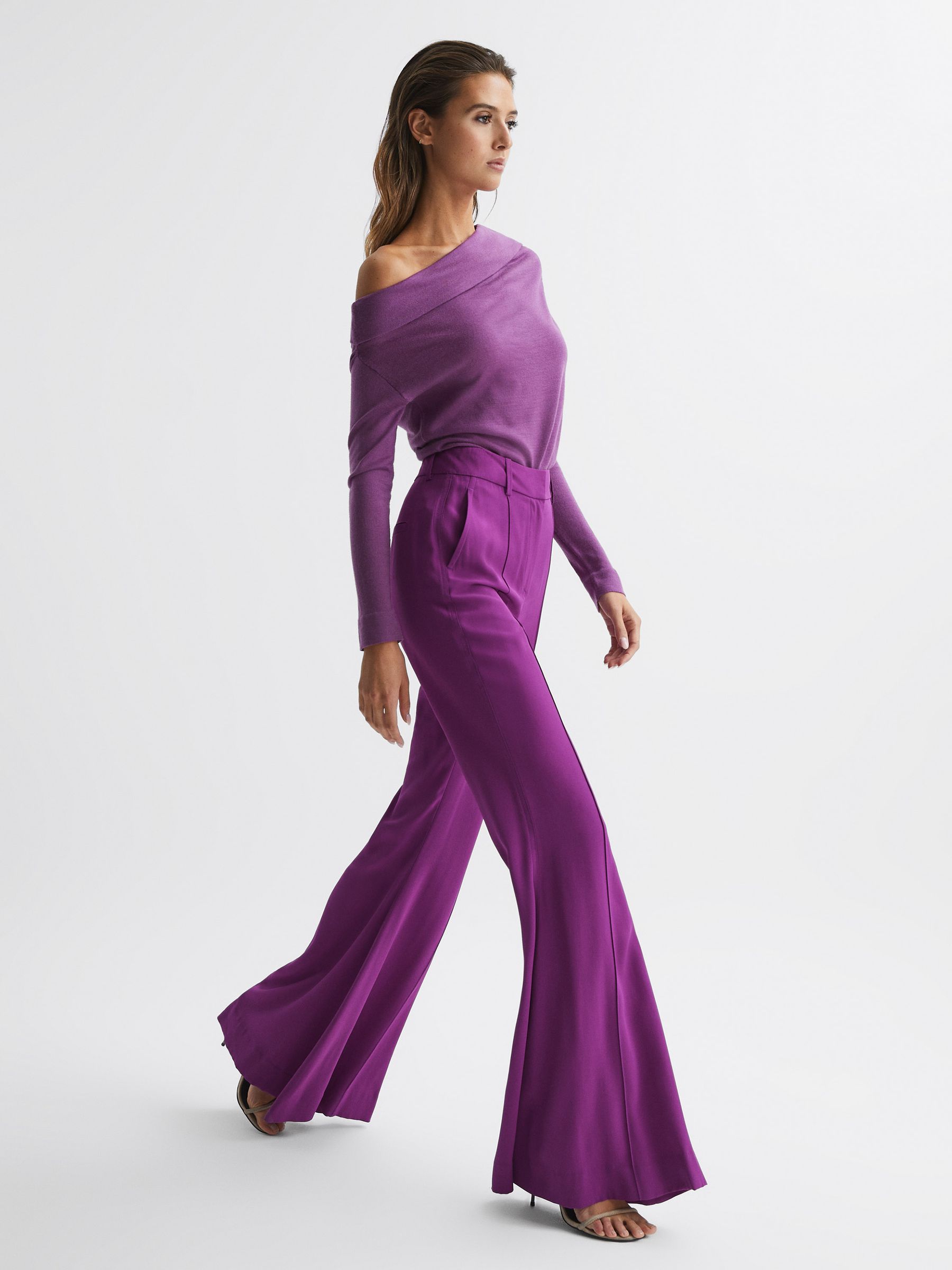 Fluid Flare Trousers in Magenta - Image 1 of 7
