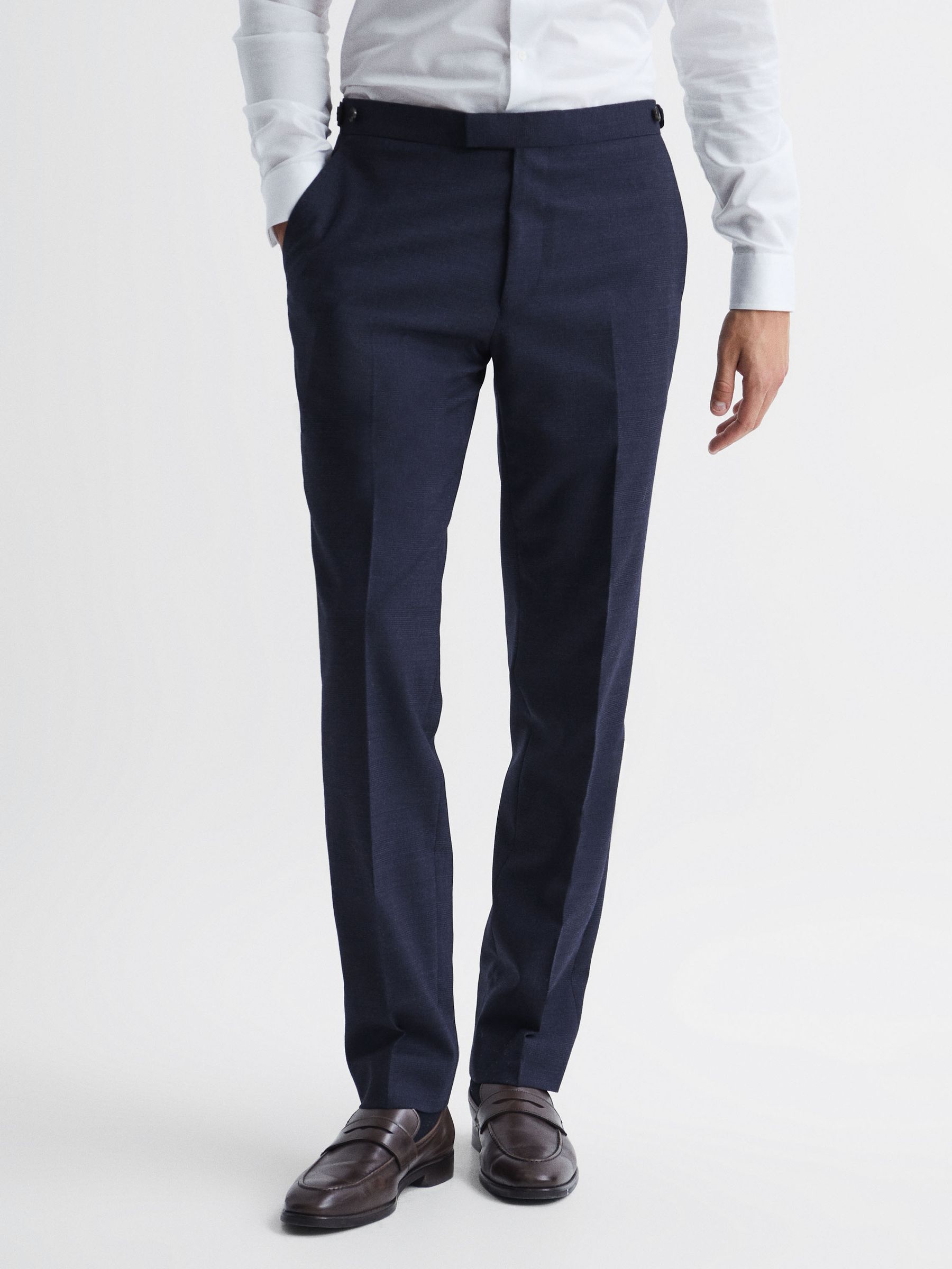 Broadgate Blue Prince Of Wales Check Mixer Slim Fit Trousers - Image 1 of 5