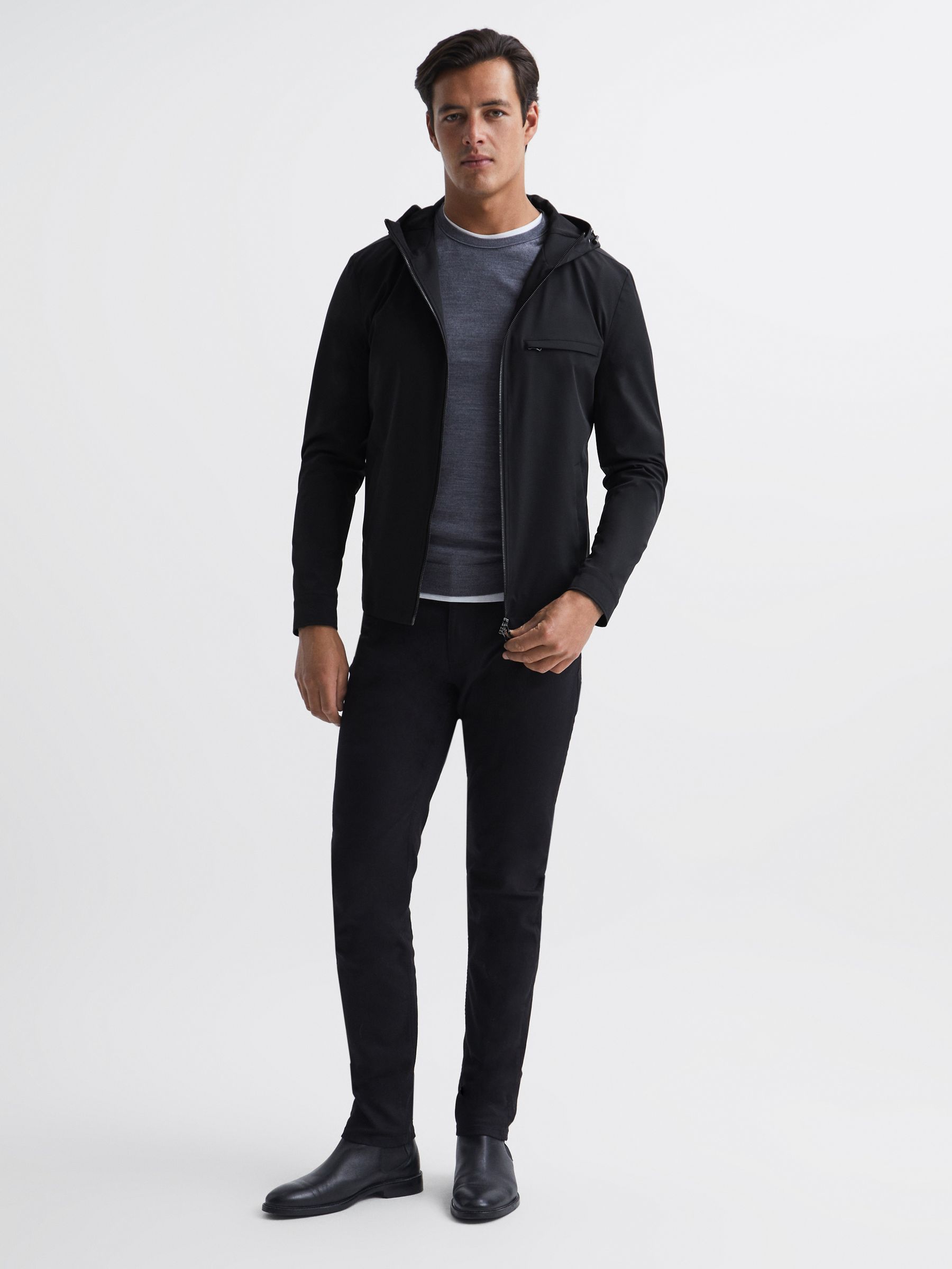 Zip Through Hooded Blouson Jacket in Black - Image 3 of 6