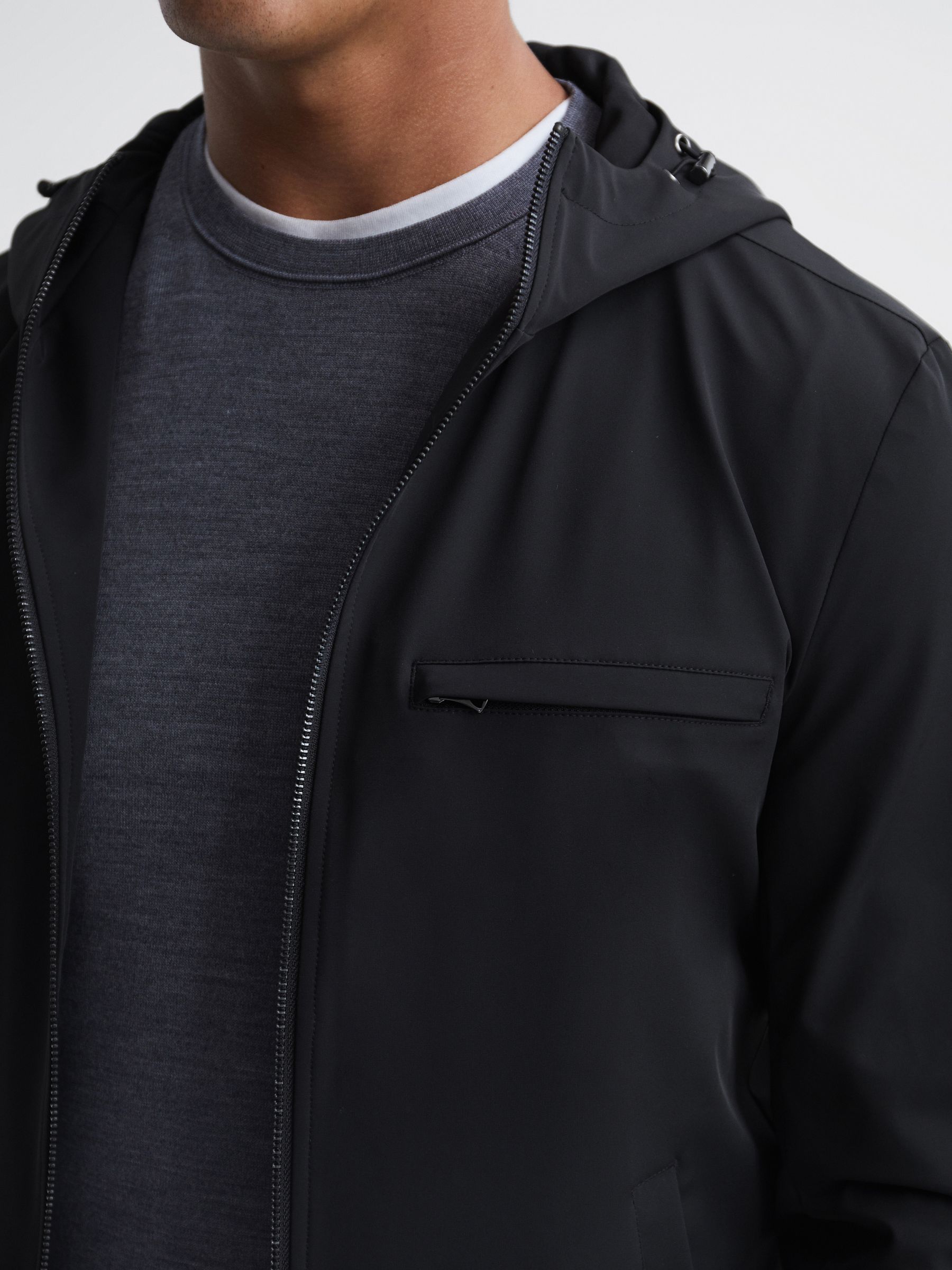 Zip Through Hooded Blouson Jacket in Black - Image 4 of 6