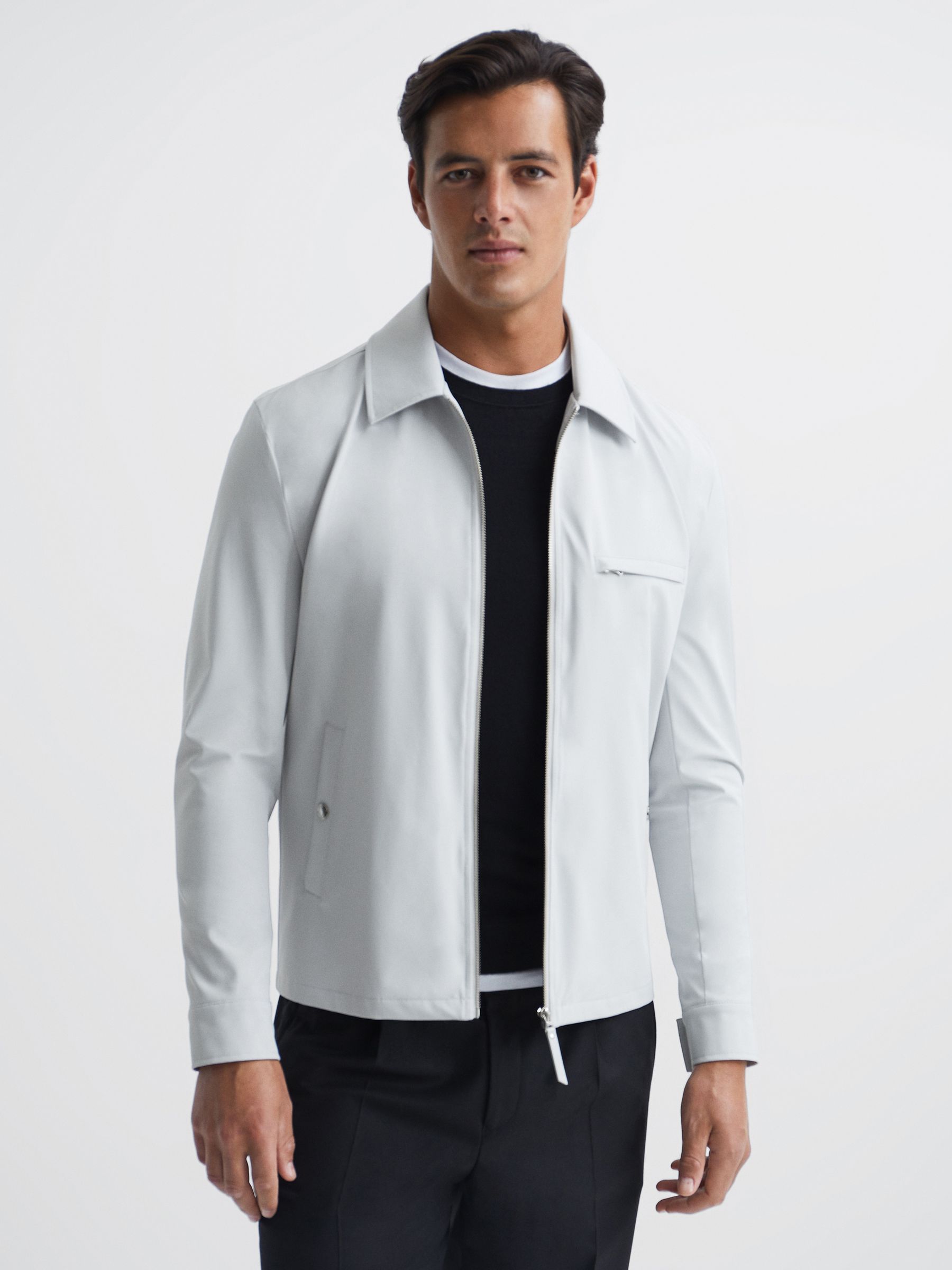 Zip Through Harrington Jacket in Ice Grey - Image 1 of 5
