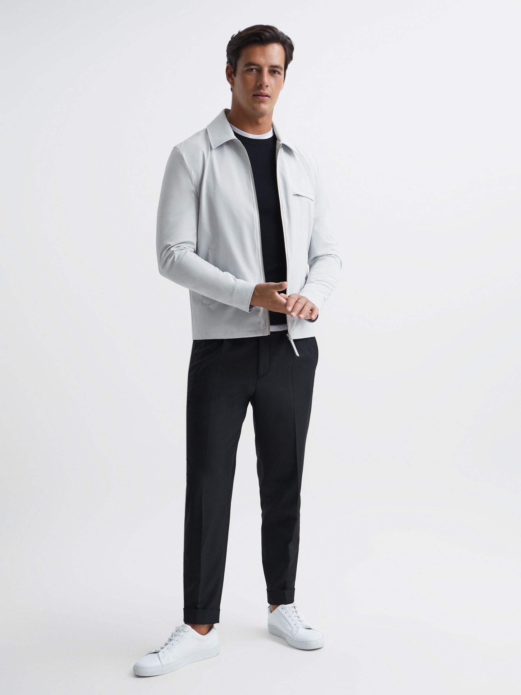 Zip Through Harrington Jacket in Ice Grey - Image 3 of 5