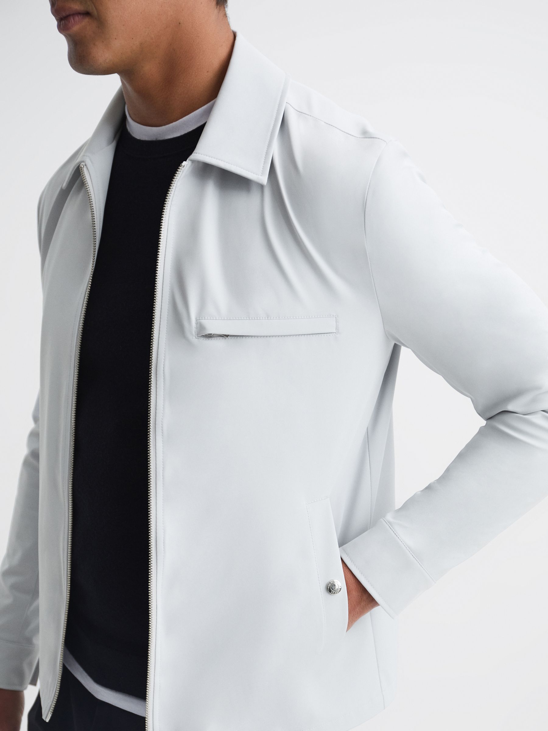 Zip Through Harrington Jacket in Ice Grey - Image 4 of 5