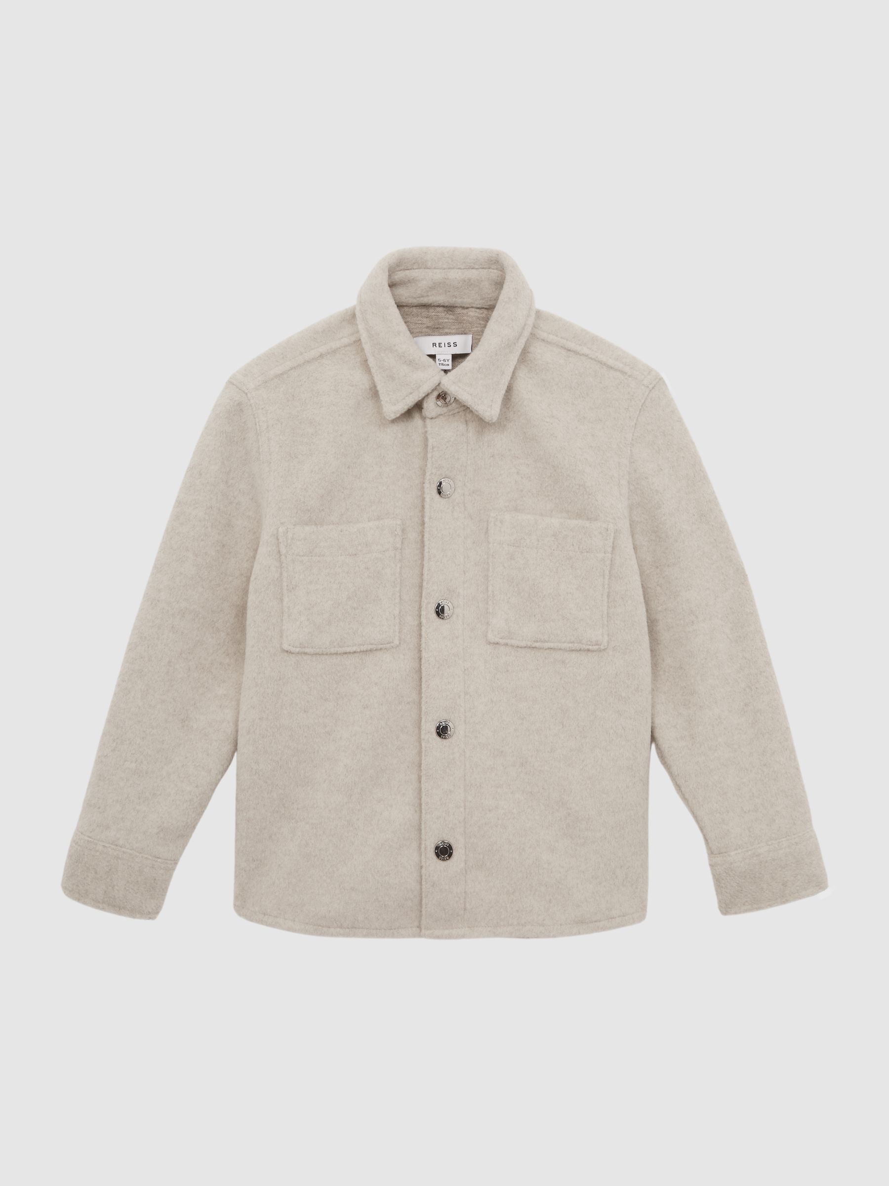 9-12 yrs Long Sleeve Press Stud Brushed Overshirt in Oatmeal - Image 2 of 7