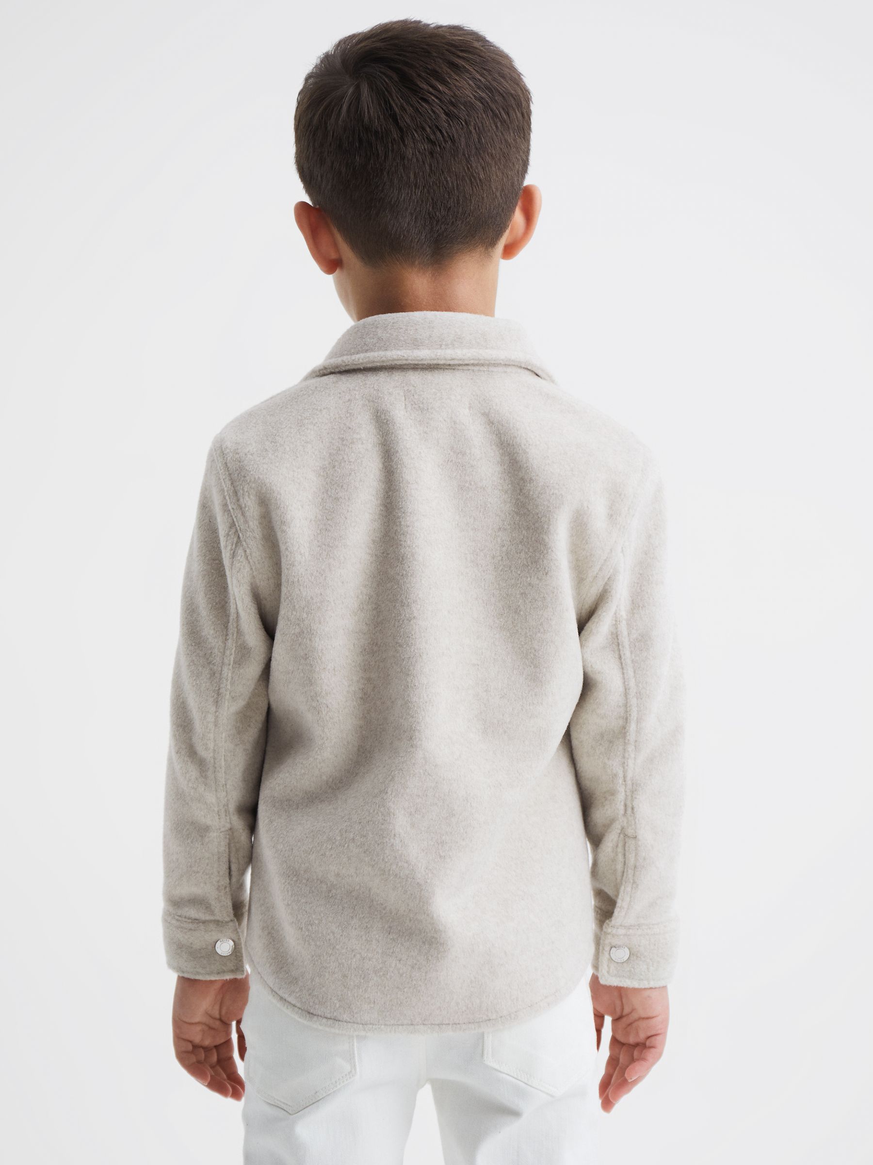 9-12 yrs Long Sleeve Press Stud Brushed Overshirt in Oatmeal - Image 5 of 7
