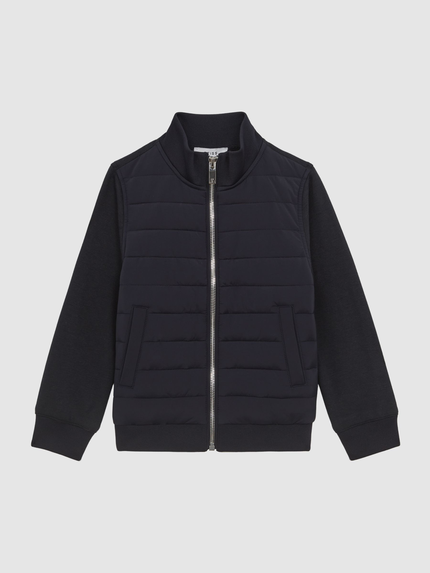 3-9 yrs Funnel Neck Quilted Hybrid Jacket in Navy - Image 2 of 7