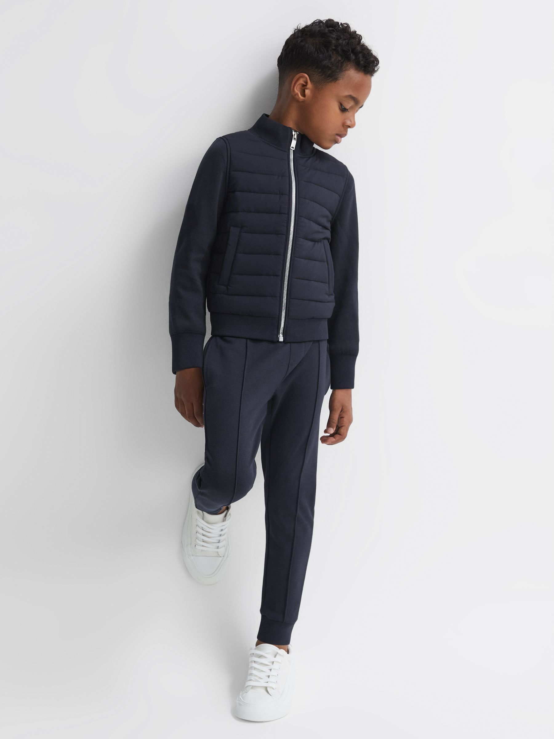 3-9 yrs Funnel Neck Quilted Hybrid Jacket in Navy - Image 3 of 7