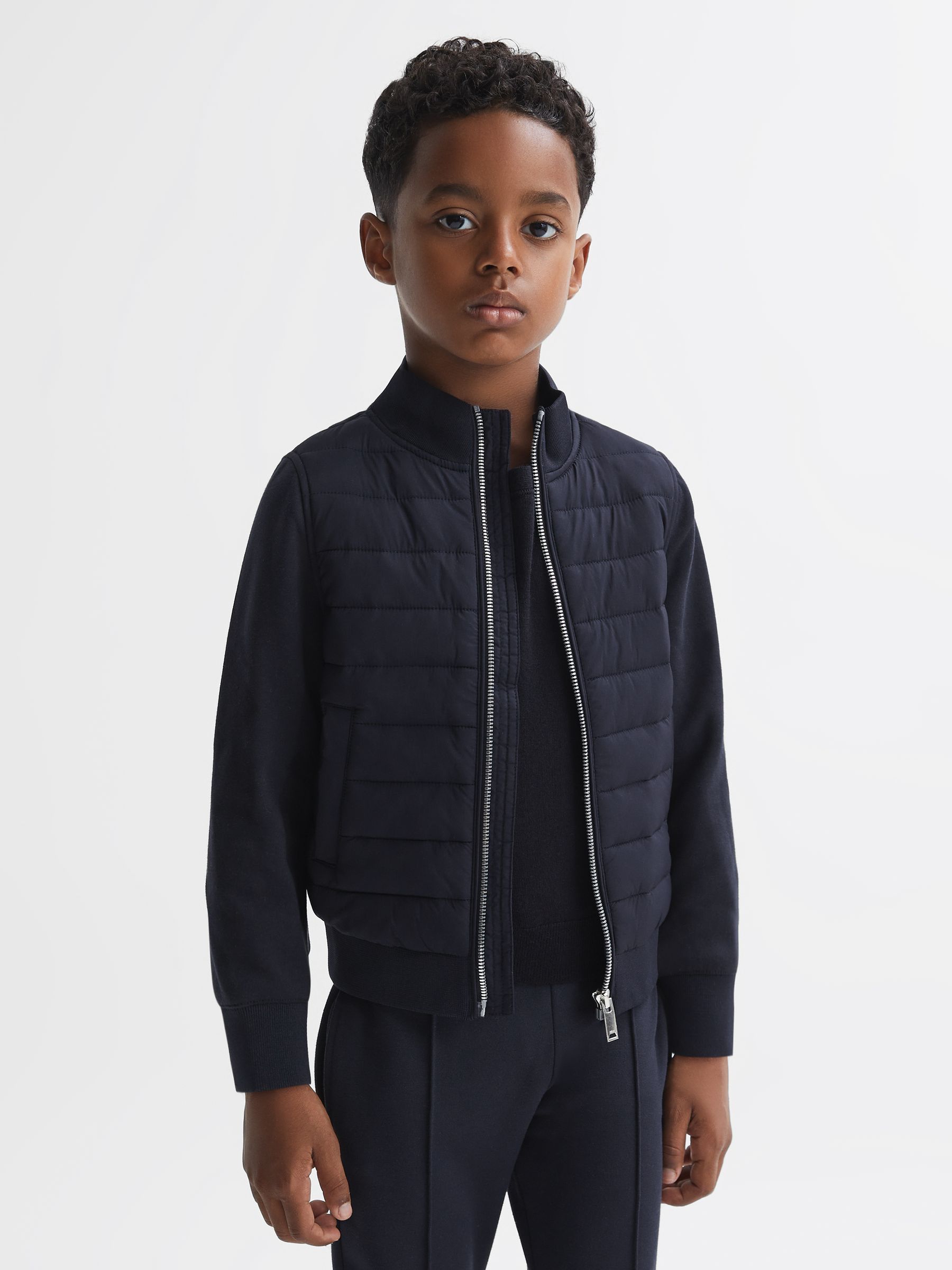 3-9 yrs Funnel Neck Quilted Hybrid Jacket in Navy - Image 4 of 7