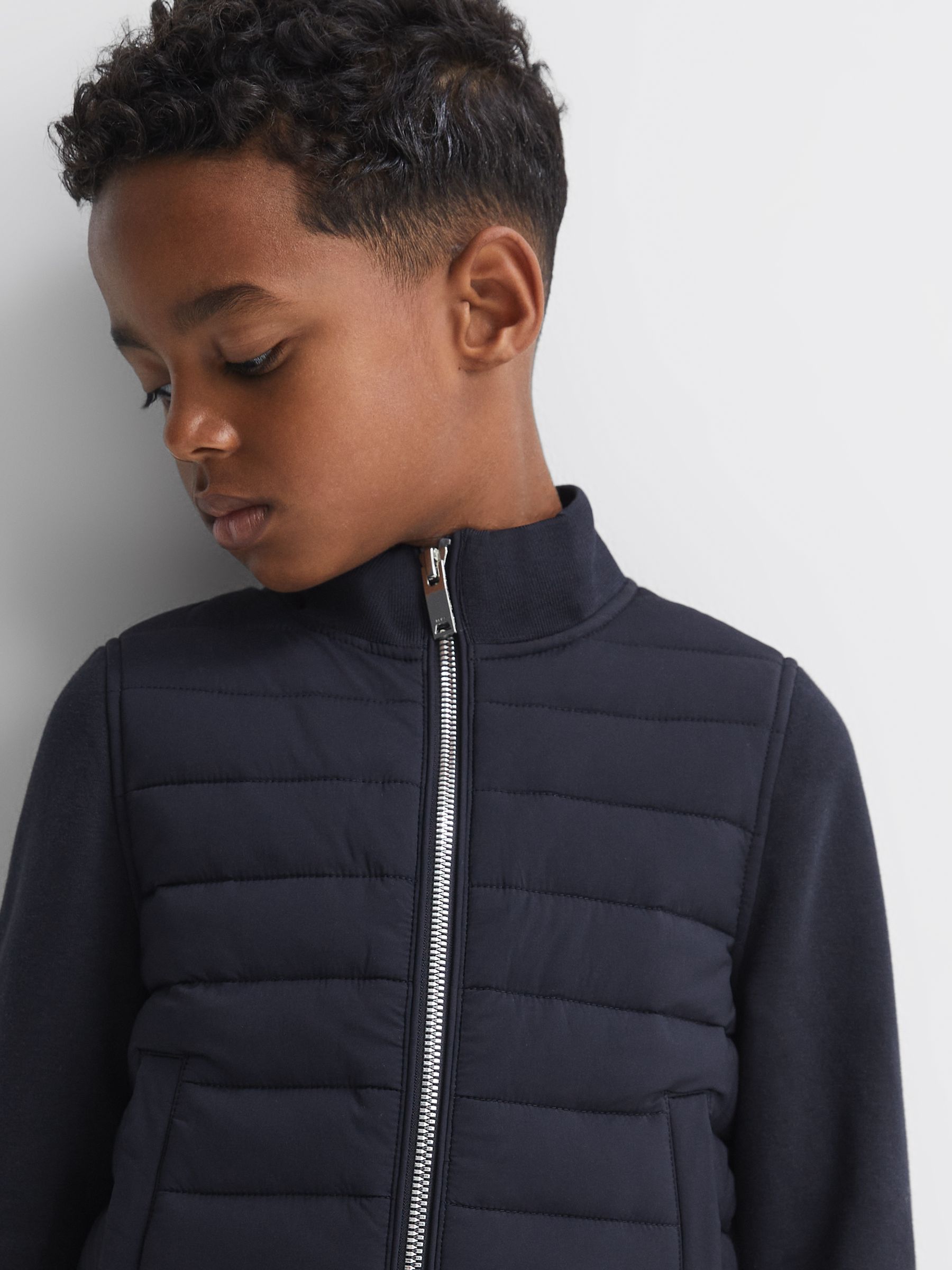 3-9 yrs Funnel Neck Quilted Hybrid Jacket in Navy - Image 5 of 7