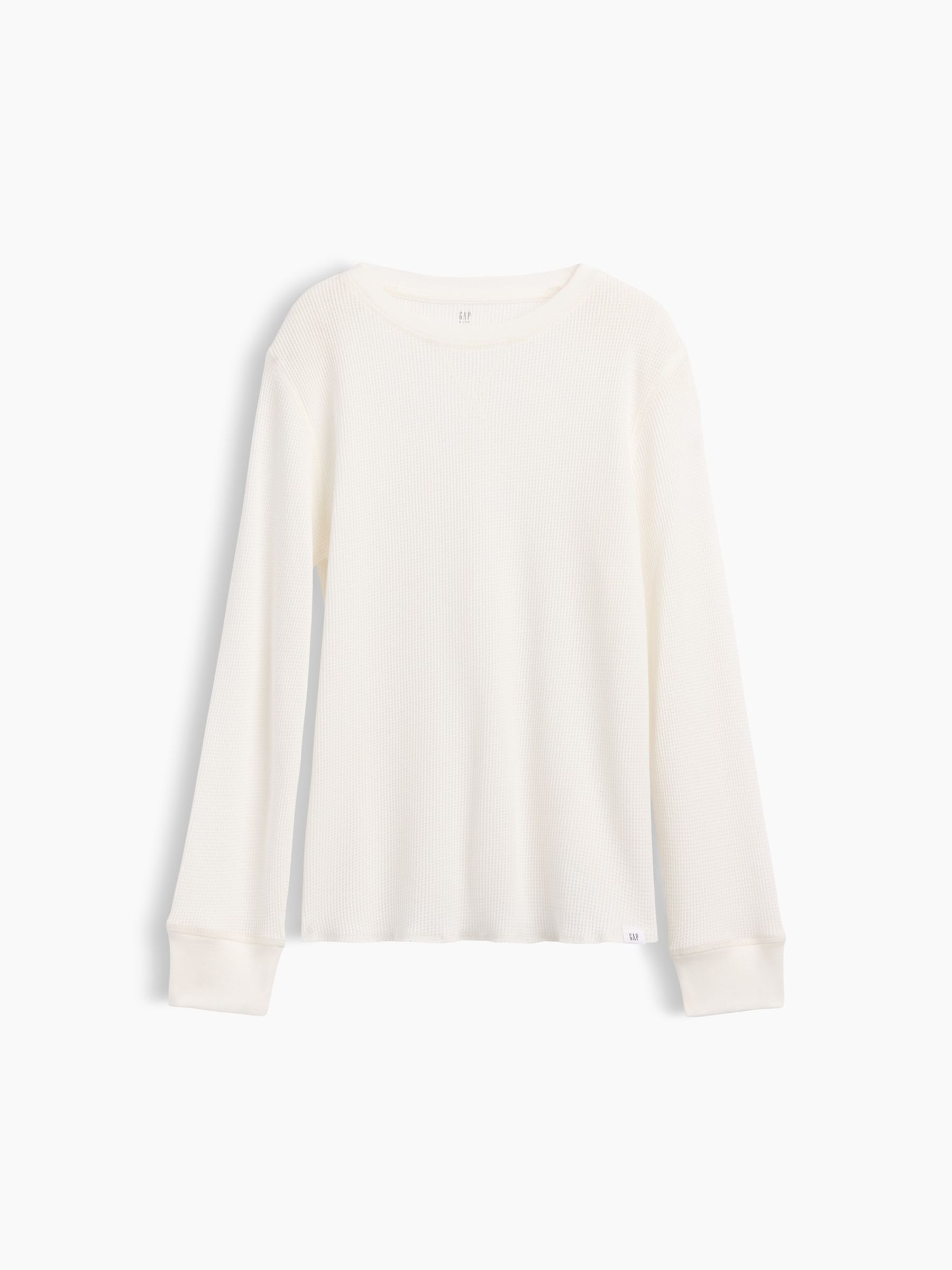 White Waffle-Knit Long Sleeve T-Shirt - Image 1 of 3
