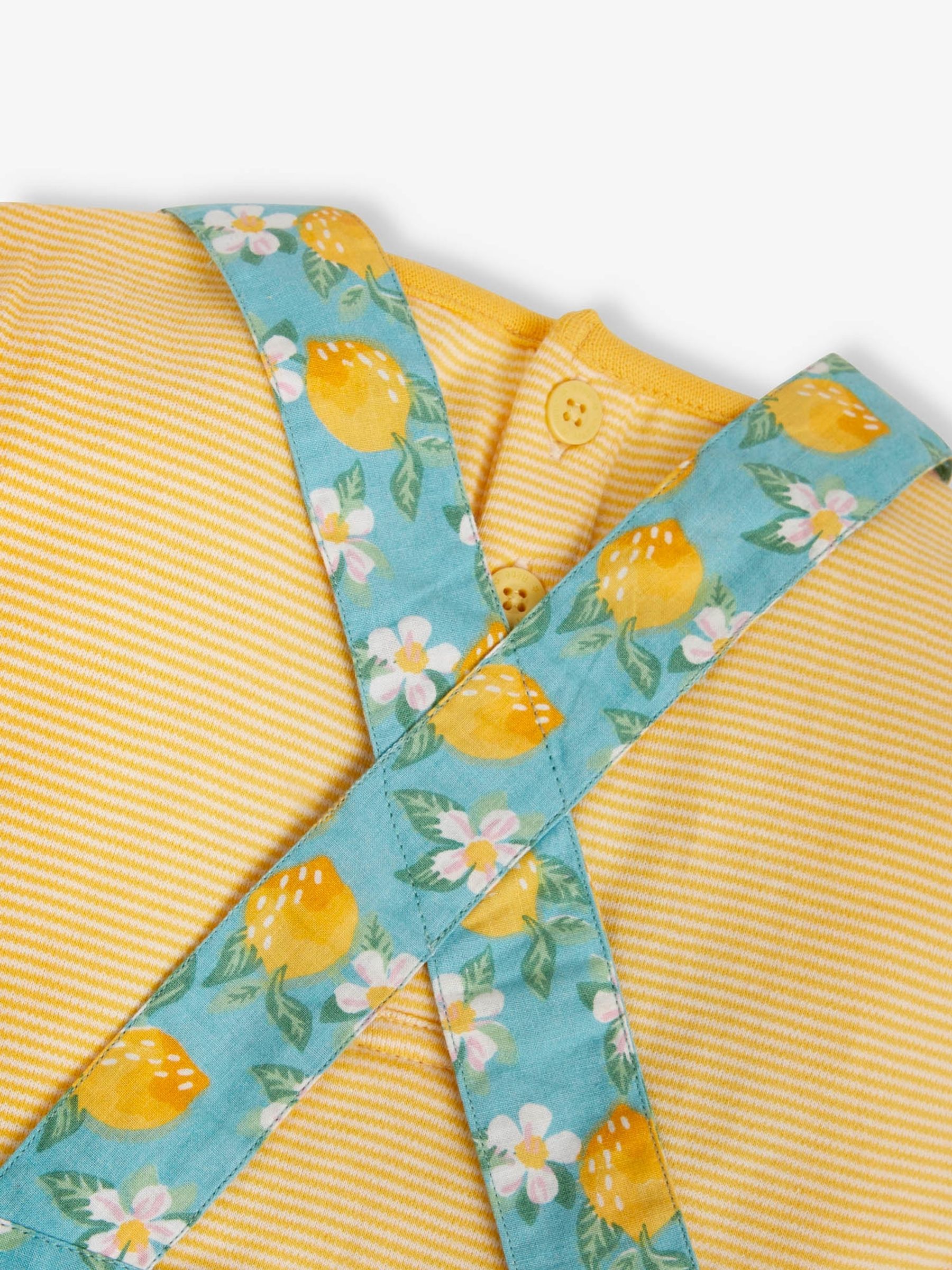 Duck Egg 2-Piece Lemon Print Dungaree Dress & Top Set - Image 4 of 4