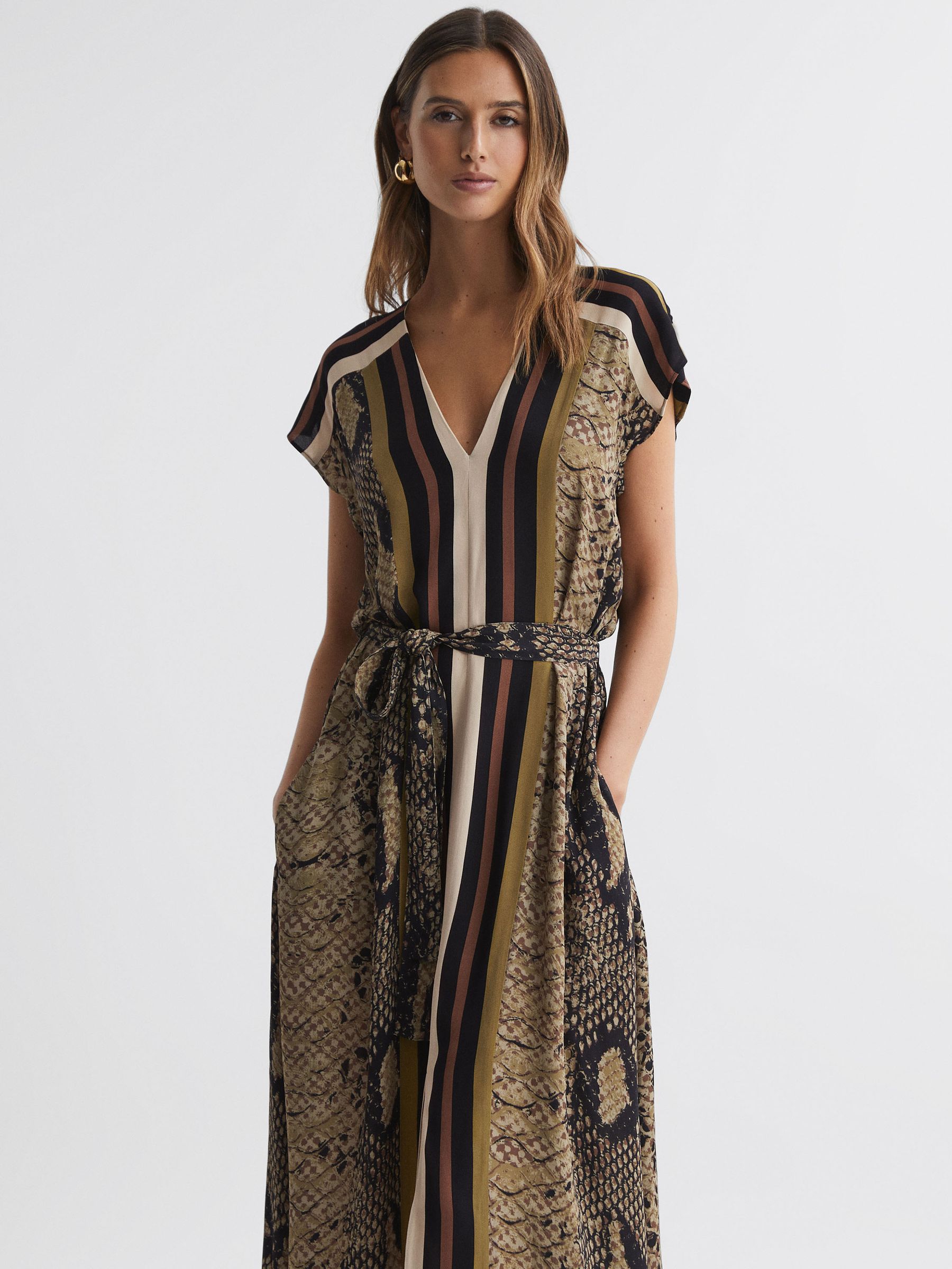 Snake Print Midi Dress in Brown - Image 3 of 5