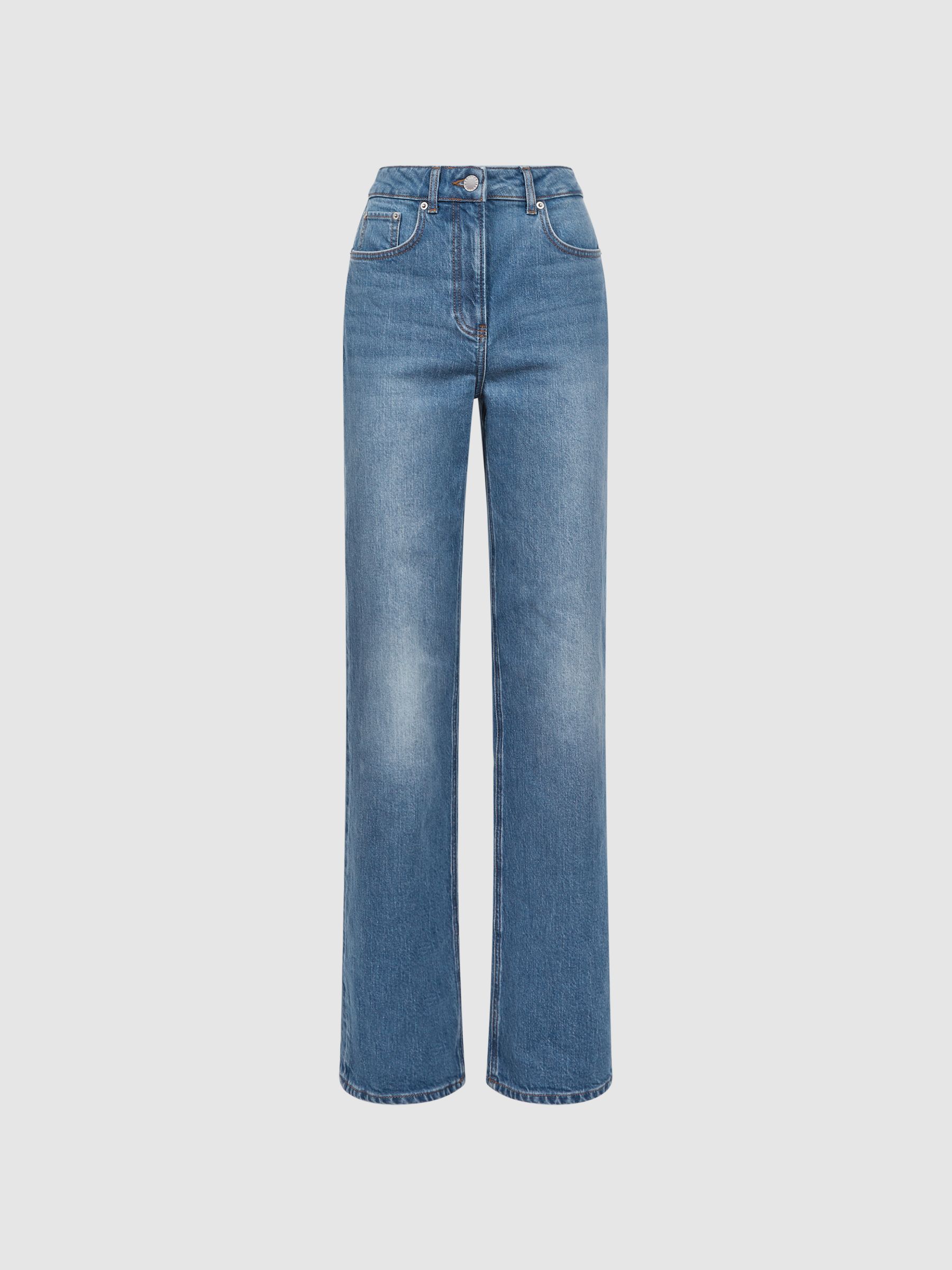 Petite Mid Rise Wide Leg Jeans in Mid Blue - Image 2 of 5