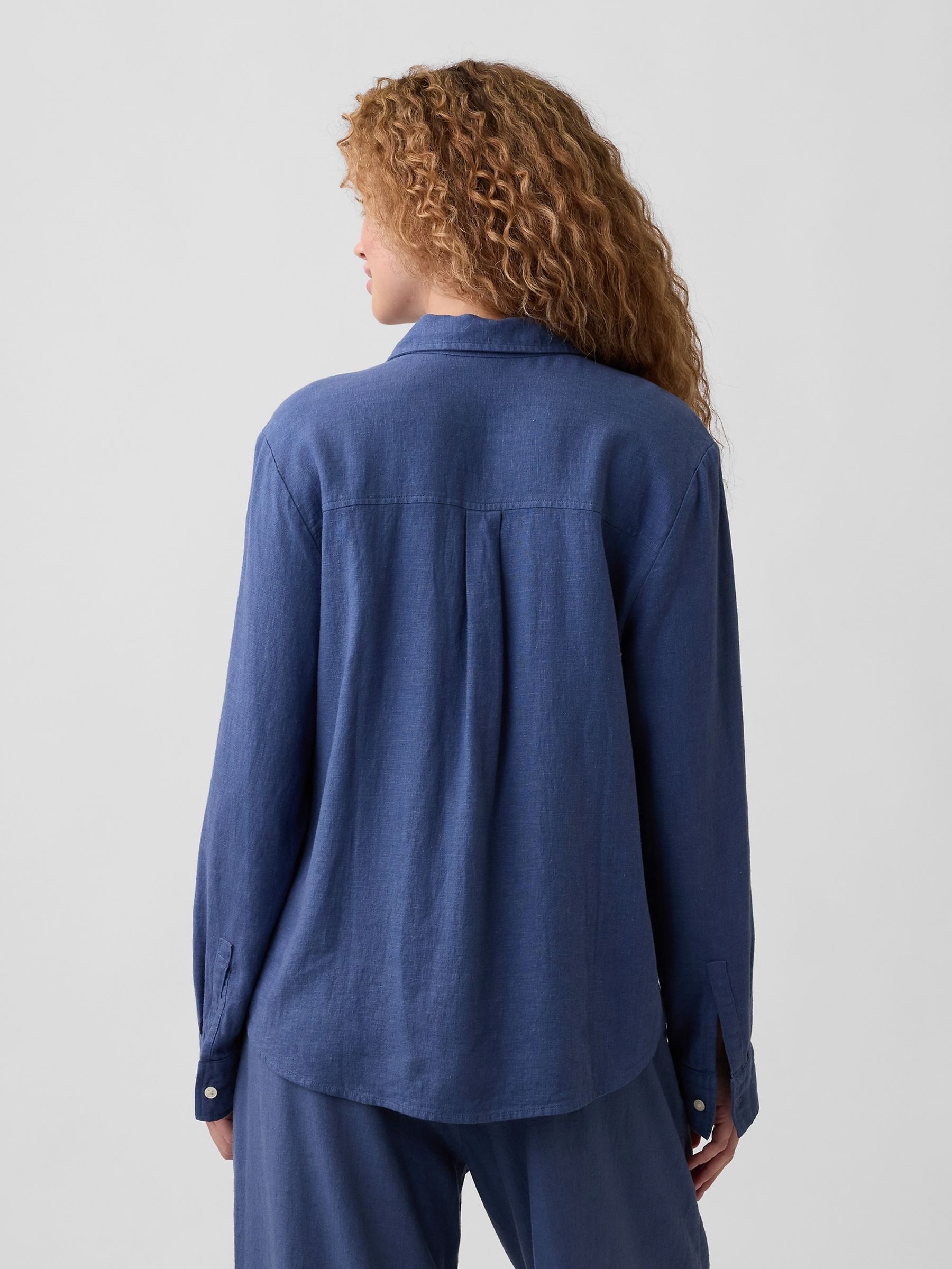 Indigo Blue Oversized Linen-Blend Easy Shirt - Image 2 of 5