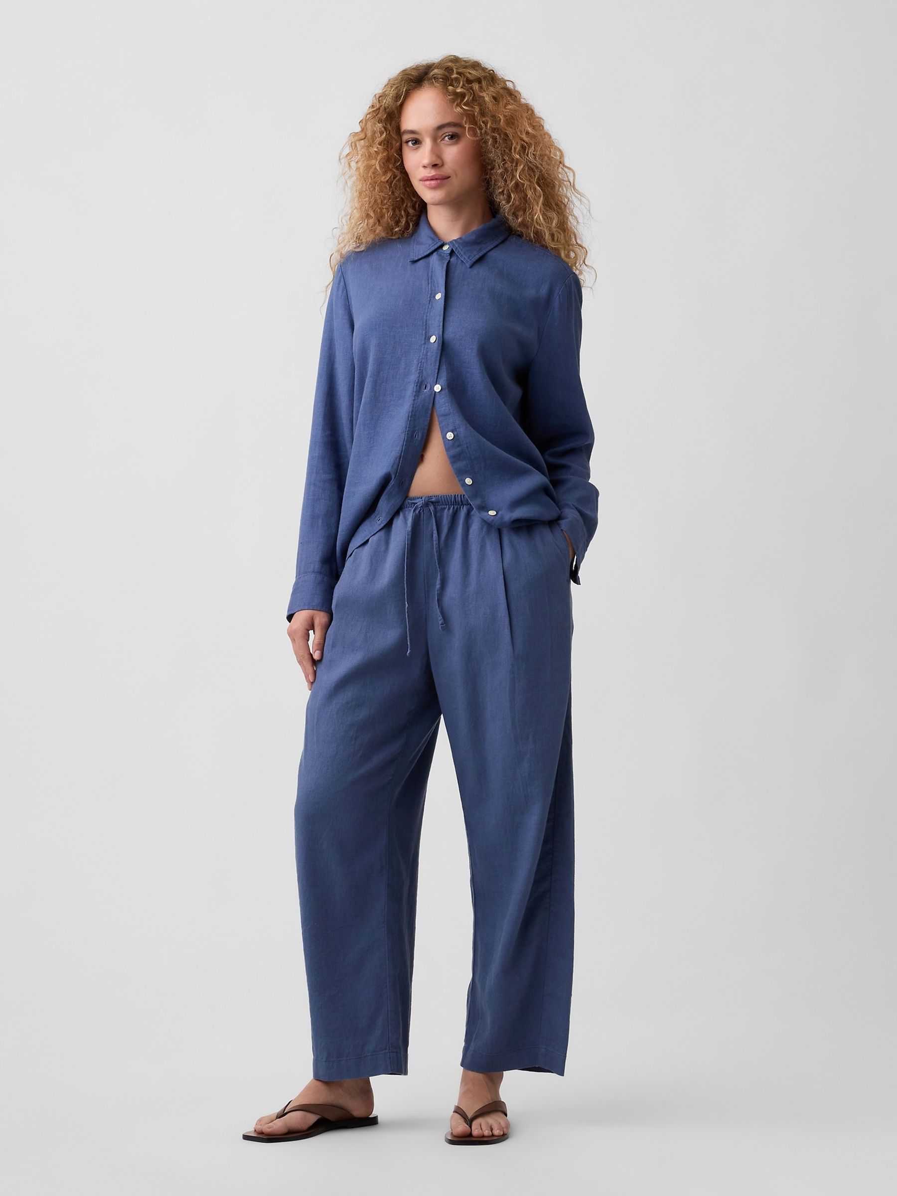 Indigo Blue Oversized Linen-Blend Easy Shirt - Image 3 of 5