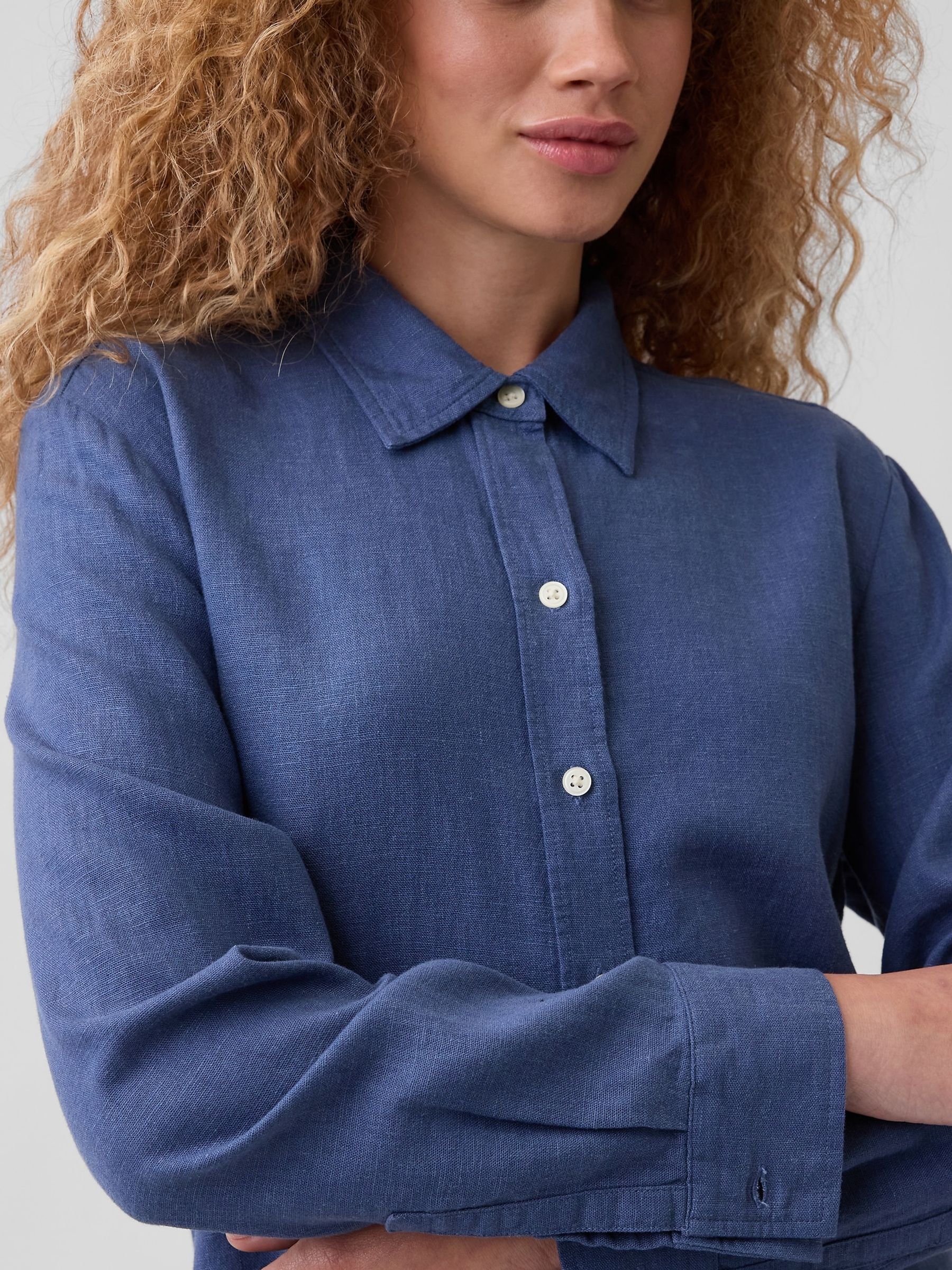 Indigo Blue Oversized Linen-Blend Easy Shirt - Image 4 of 5