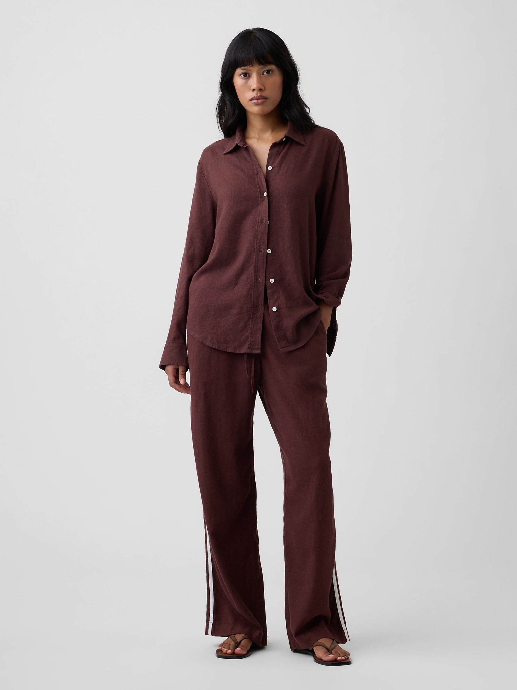 Brown Oversized Linen-Blend Easy Shirt - Image 3 of 5