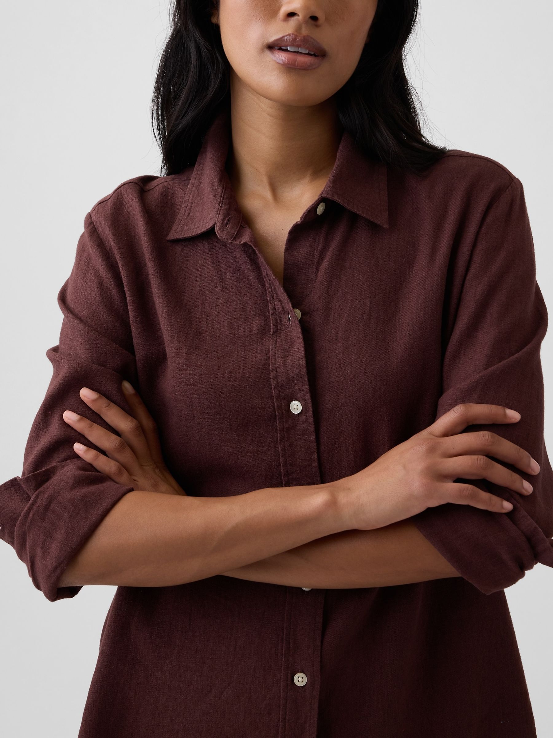Brown Oversized Linen-Blend Easy Shirt - Image 4 of 5