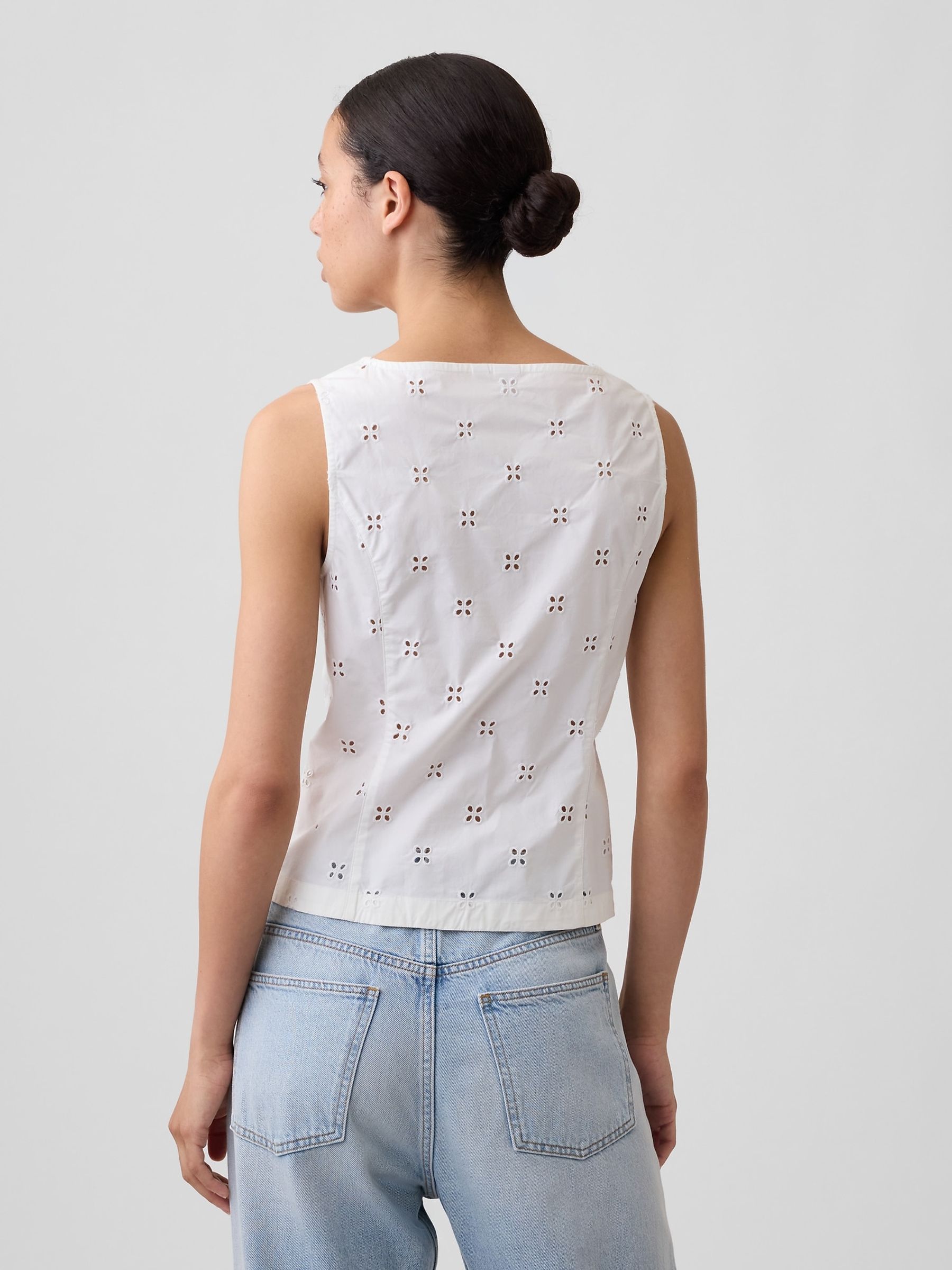 White Boatneck Button-Up Top - Image 2 of 5