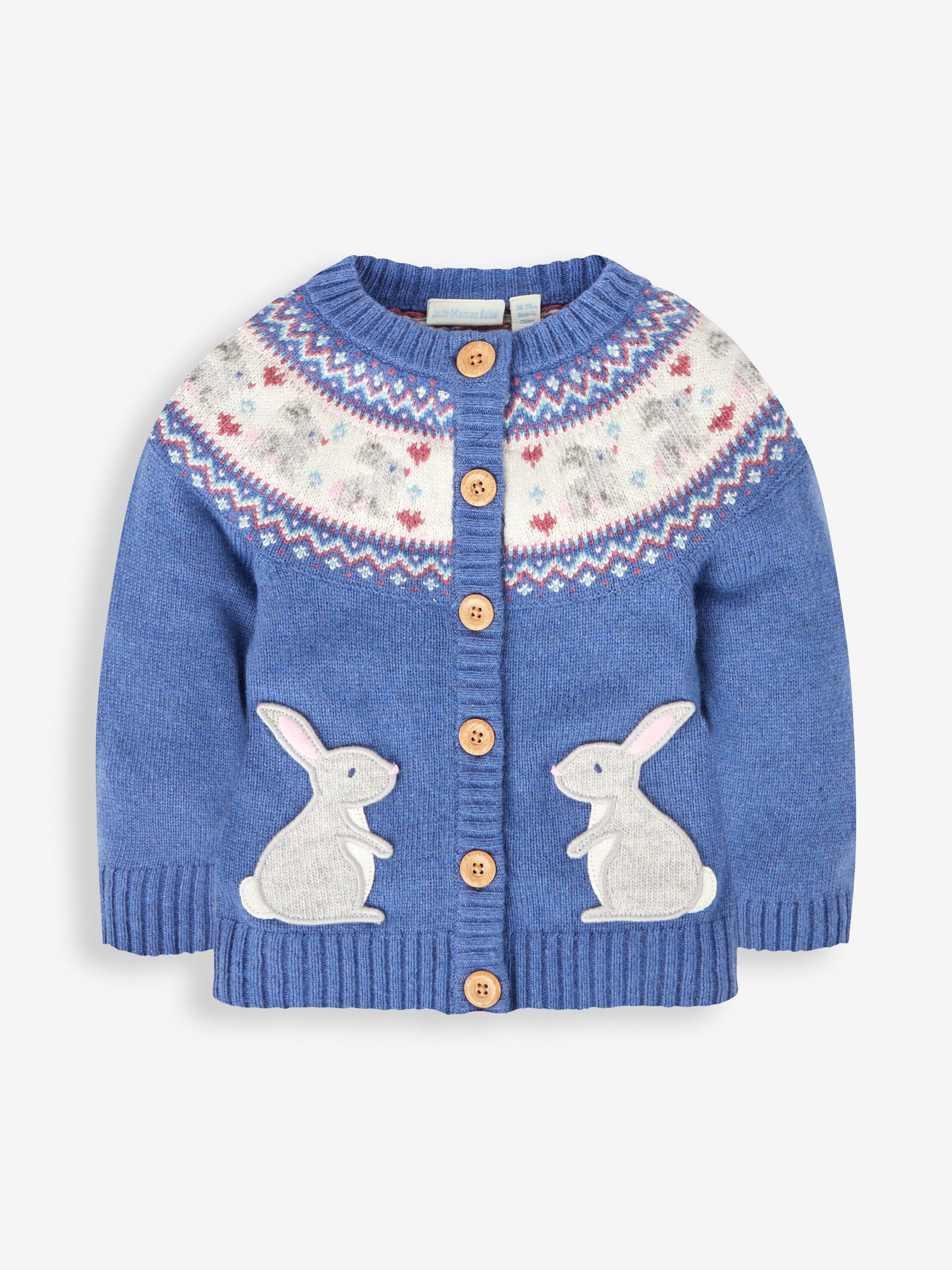 Denim Blue Bunny Fairisle Pattern Cardigan - Image 1 of 3