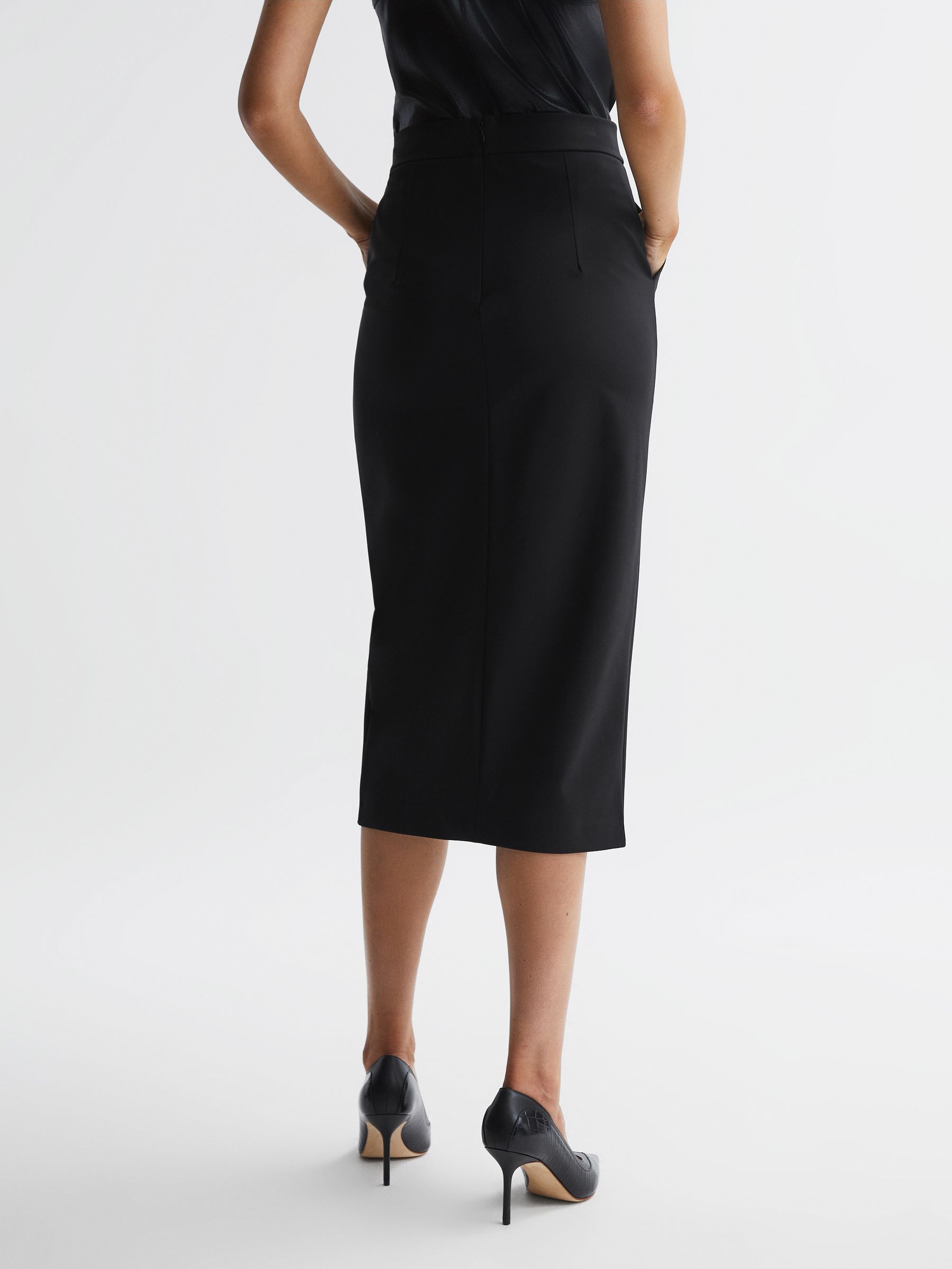 High Rise Midi Pencil Skirt in Black - Image 4 of 4