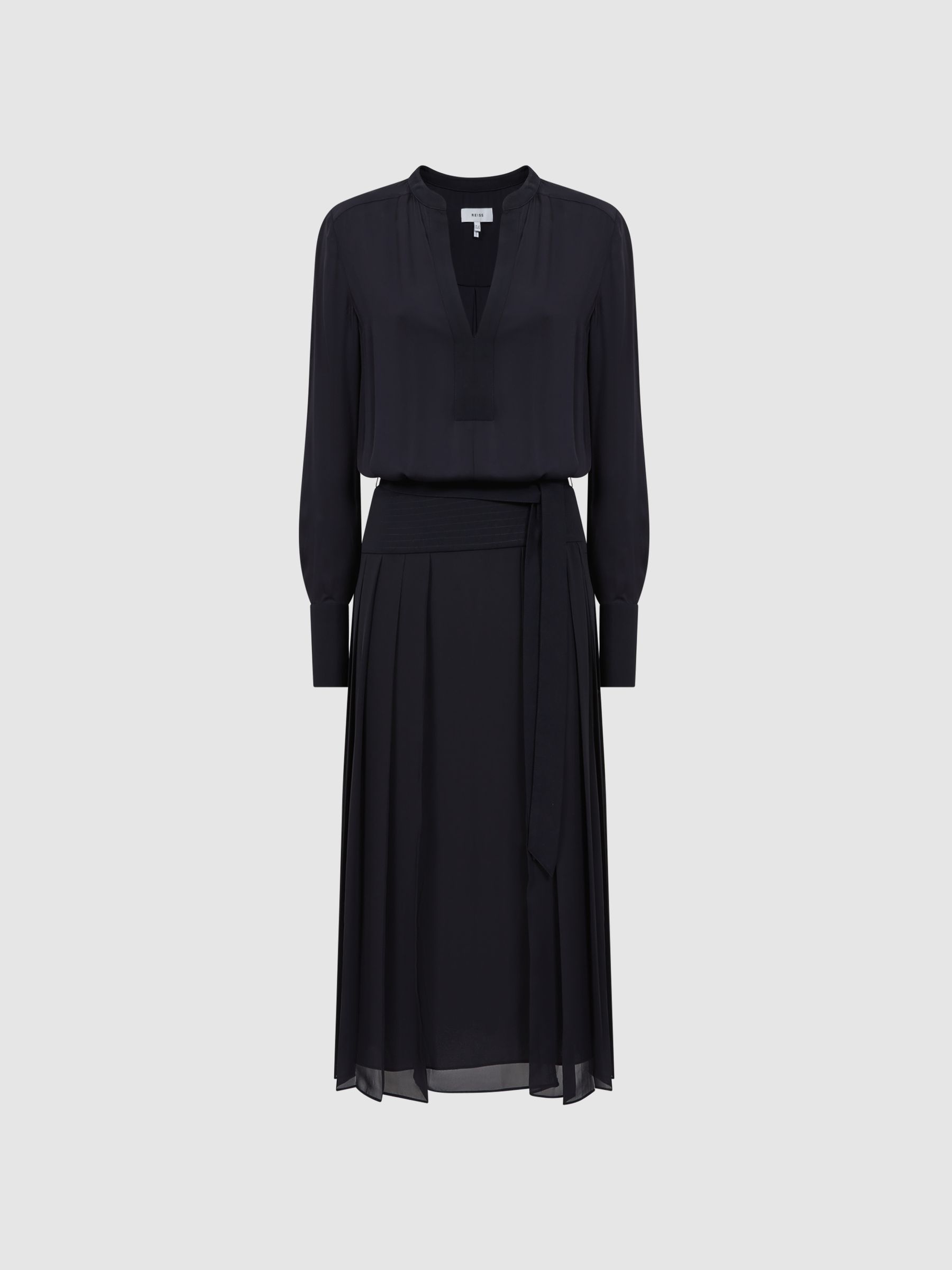 reiss pleated midi dress Colour-Block Pleated Midi Dress in Blue/Navy