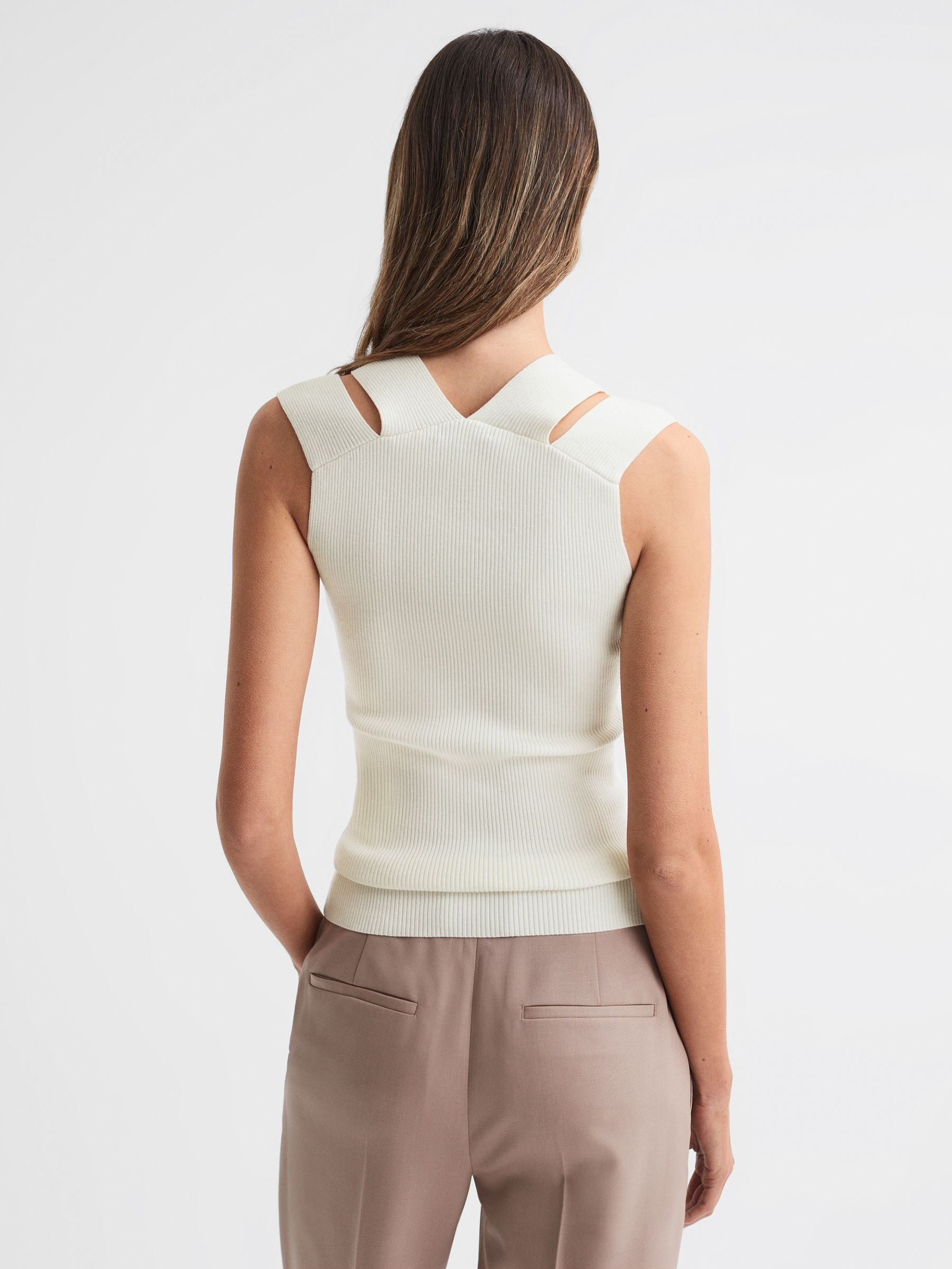 Fitted Double Strap Knit Vest in White - Image 5 of 5