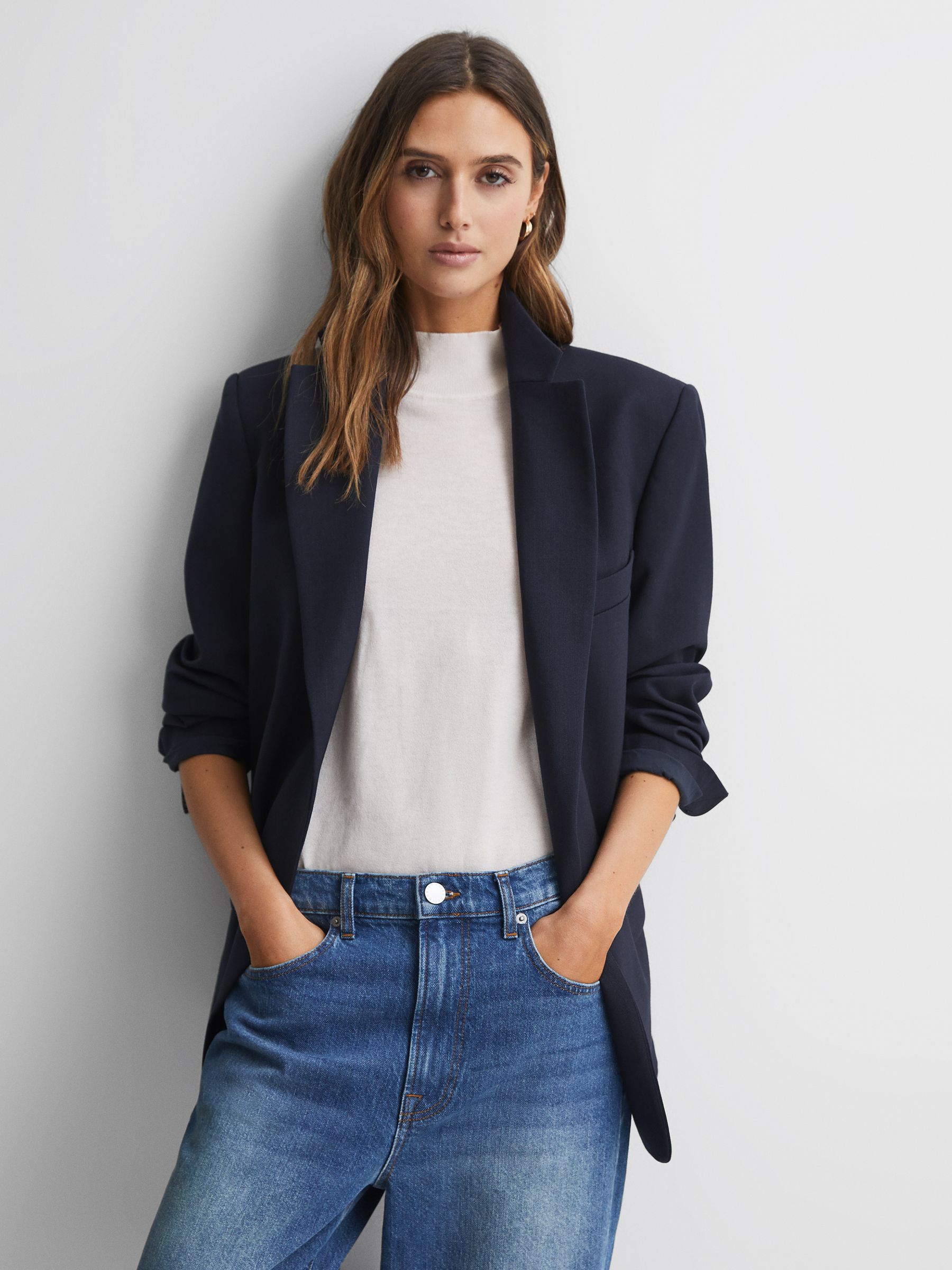 Petite Oversized Single Breasted Blazer in Navy - Image 1 of 7
