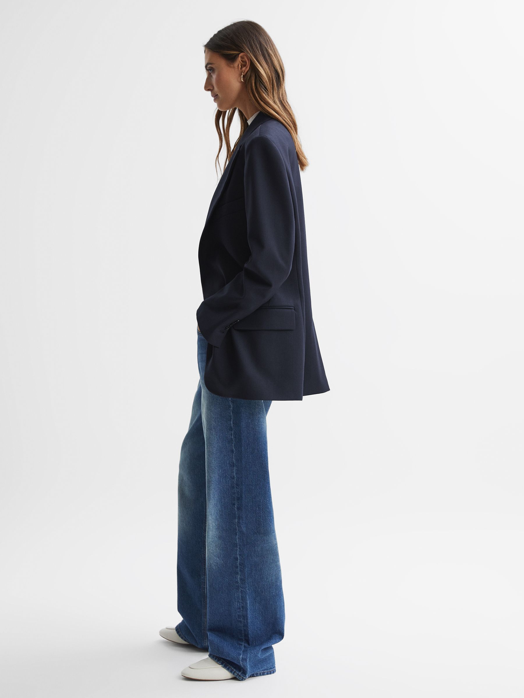 Petite Oversized Single Breasted Blazer in Navy - Image 4 of 7