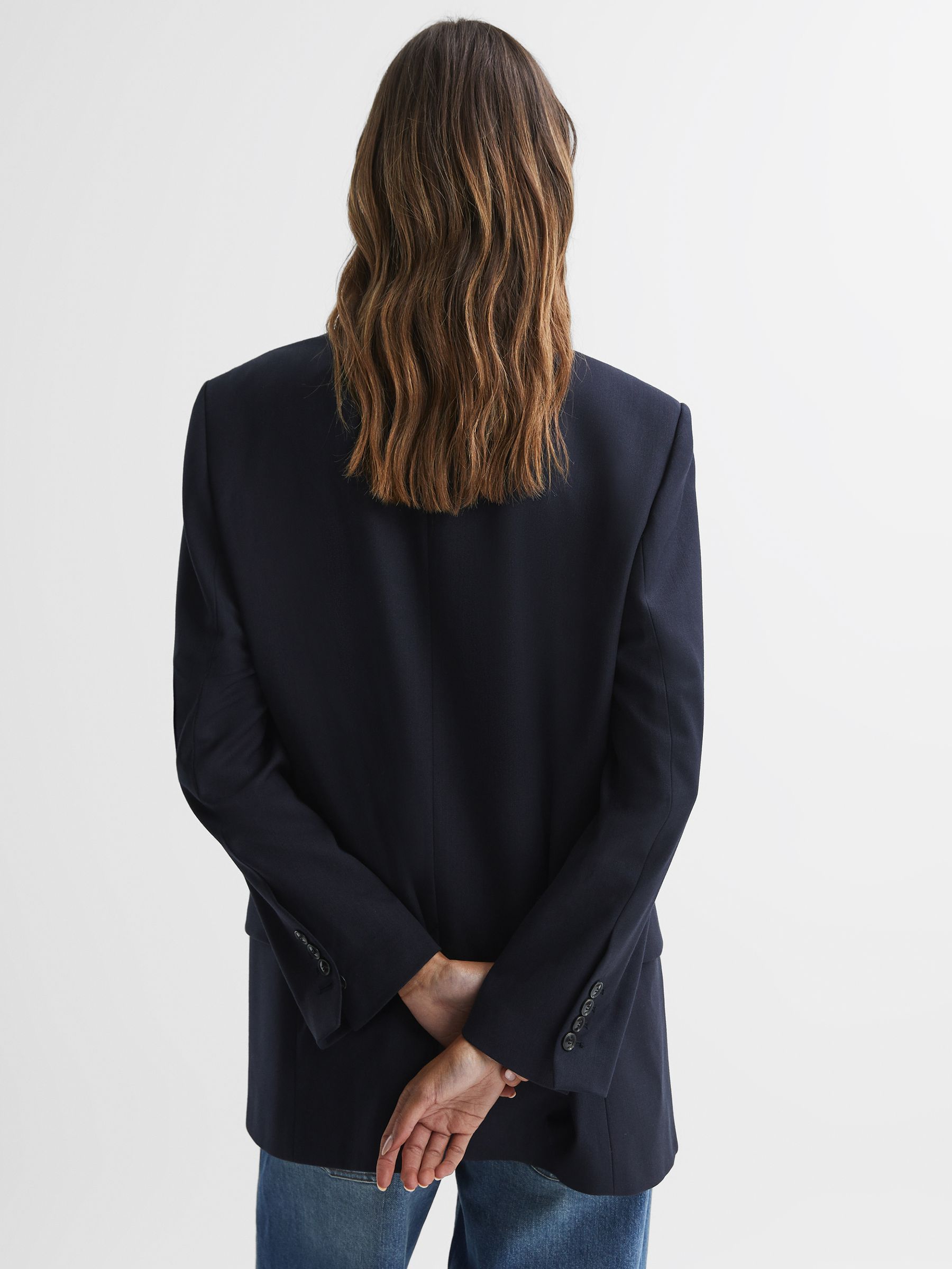 Petite Oversized Single Breasted Blazer in Navy - Image 6 of 7
