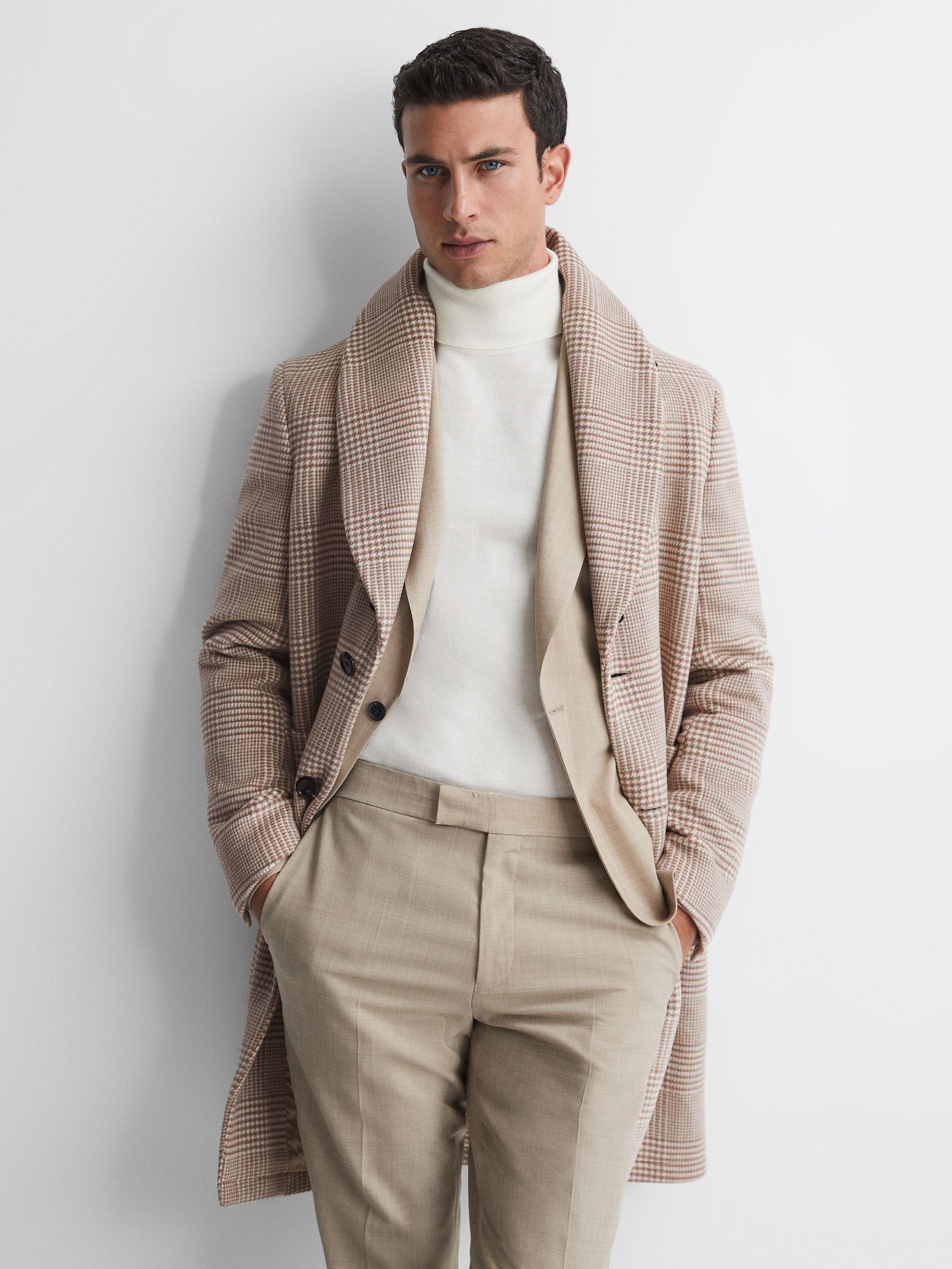 Wool Check Faux Fur Lapel Coat in Oatmeal - Image 3 of 5