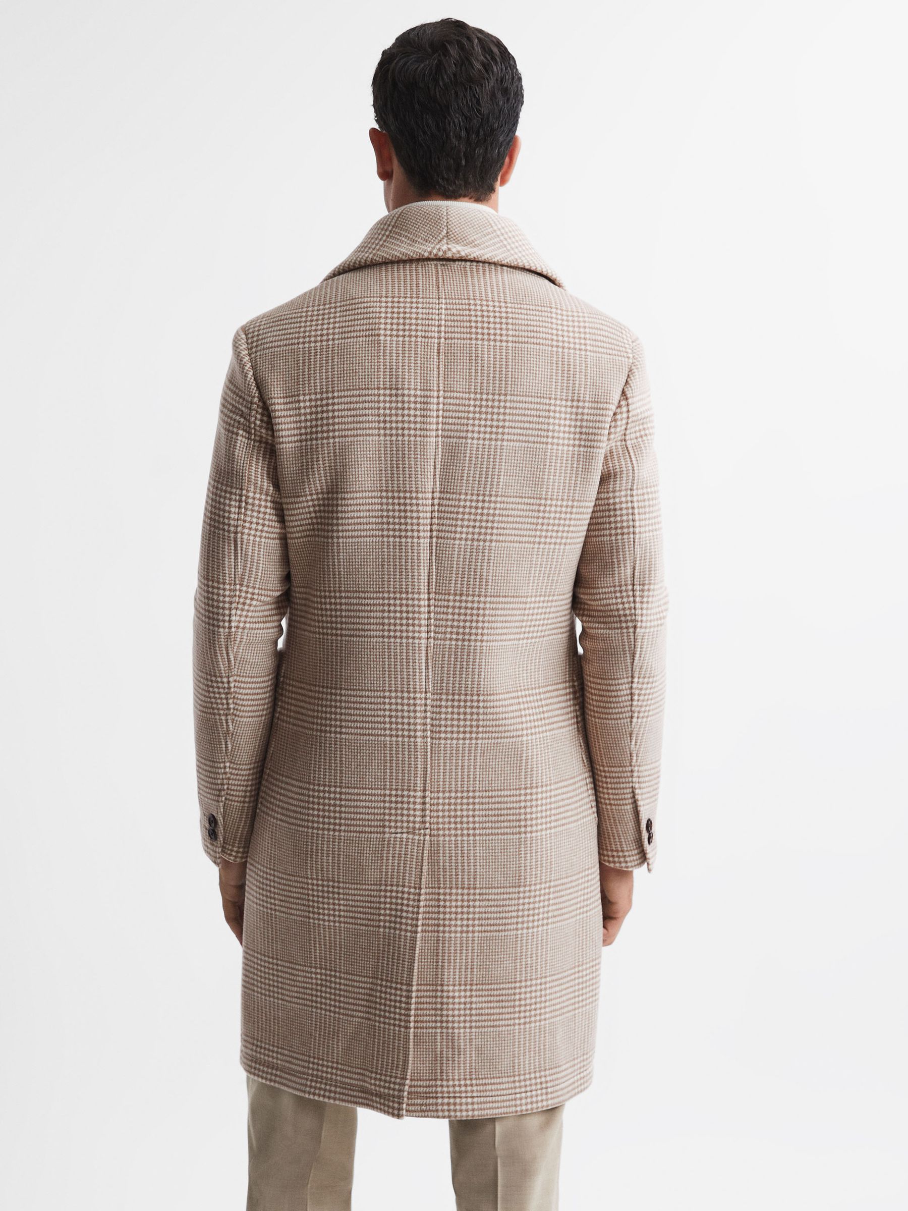 Wool Check Faux Fur Lapel Coat in Oatmeal - Image 4 of 5