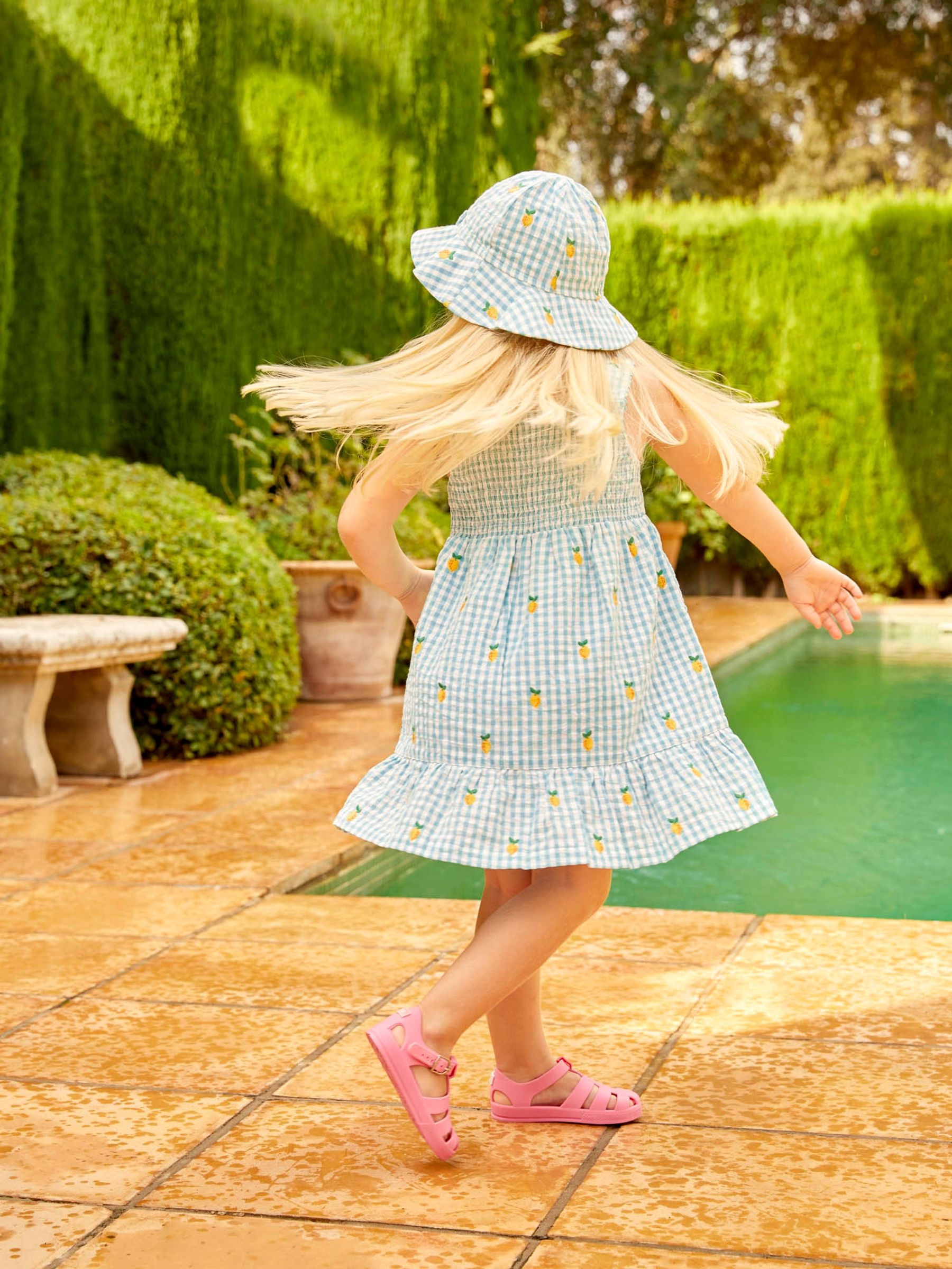 Duck Egg Gingham Lemon Embroidered Frill Dress - Image 3 of 6