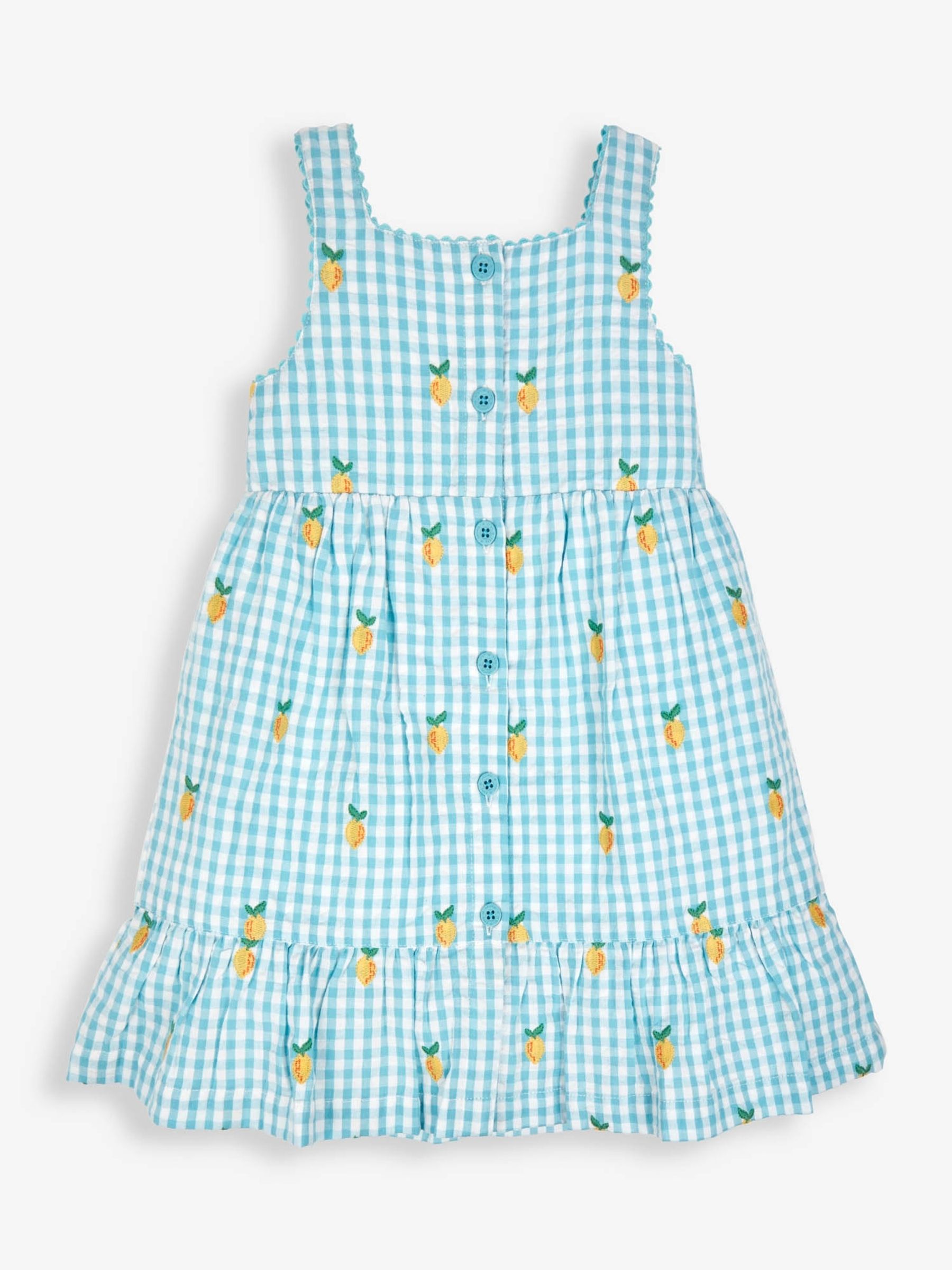 Duck Egg Gingham Lemon Embroidered Frill Dress - Image 4 of 6