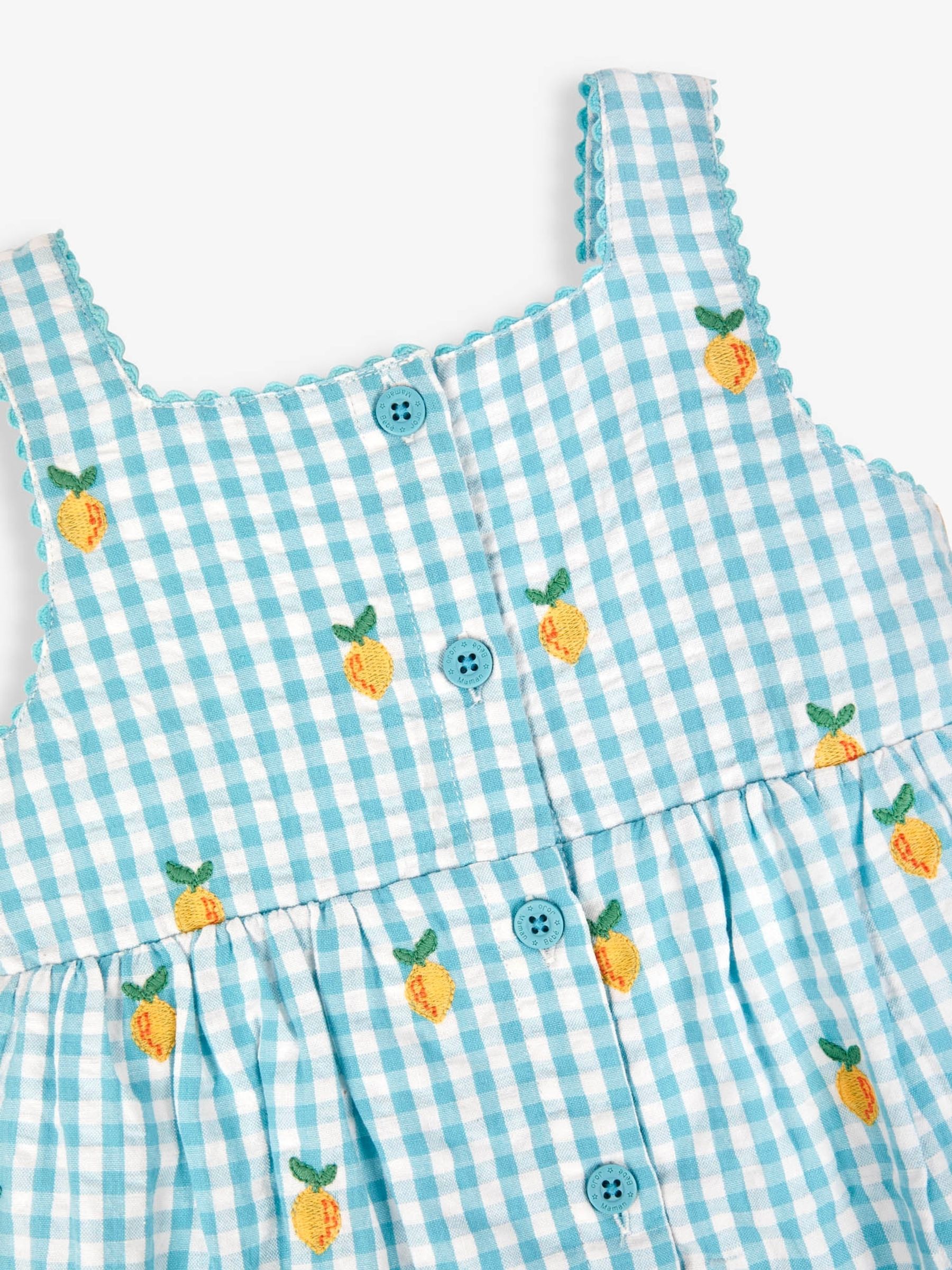 Duck Egg Gingham Lemon Embroidered Frill Dress - Image 6 of 6