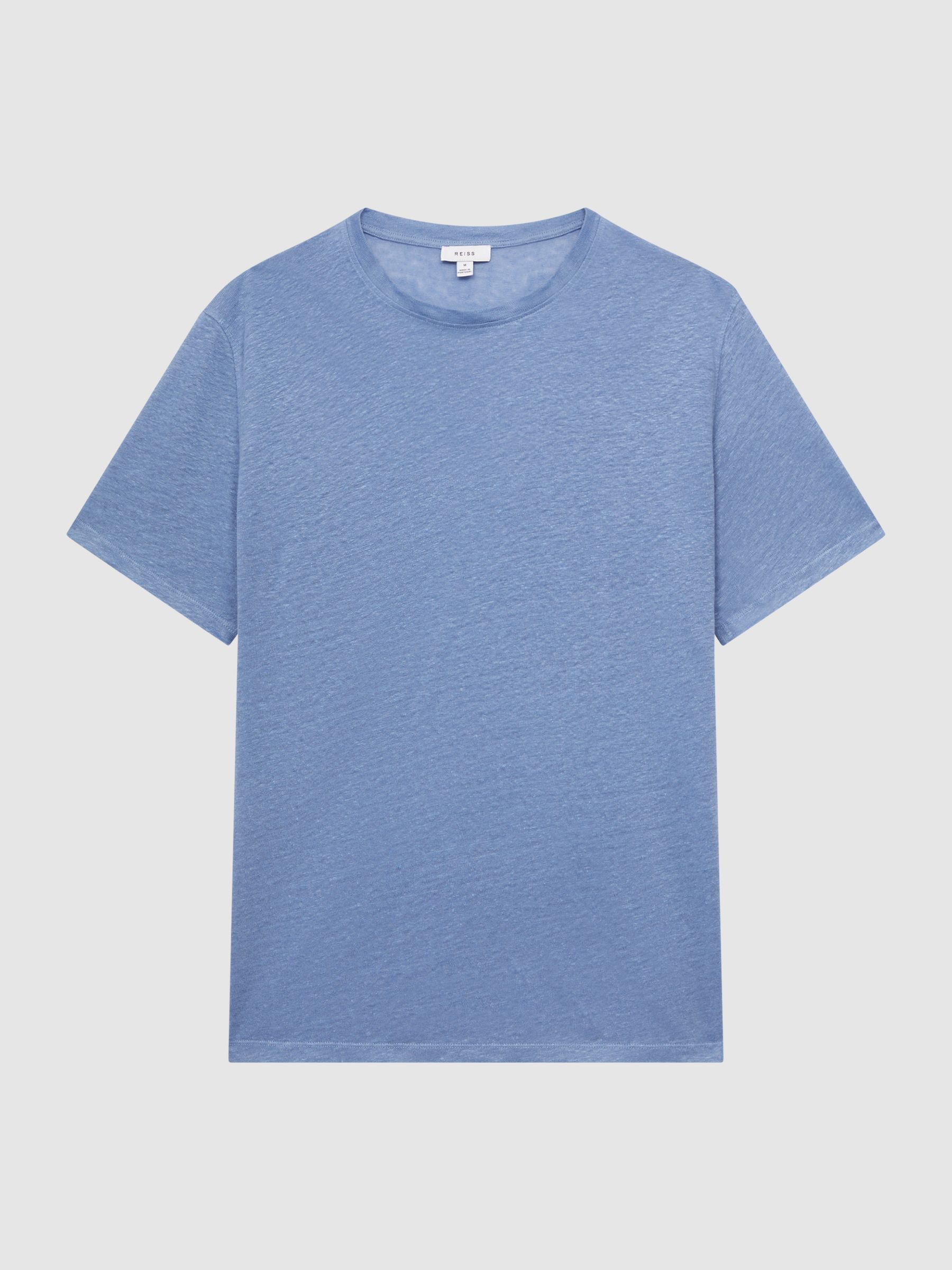 Linen Crew Neck T-Shirt in Dove Blue - Image 2 of 5