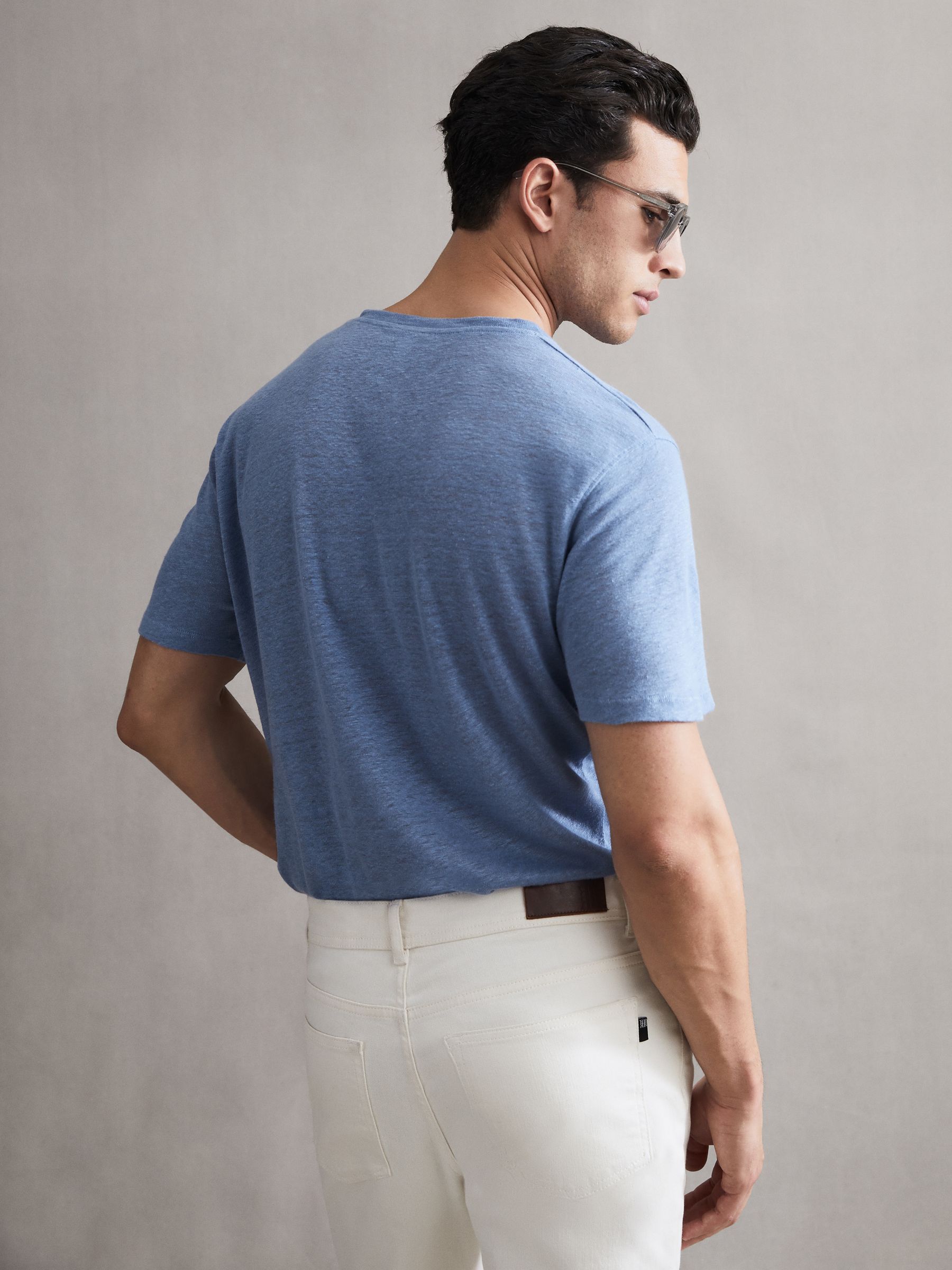 Linen Crew Neck T-Shirt in Dove Blue - Image 5 of 5