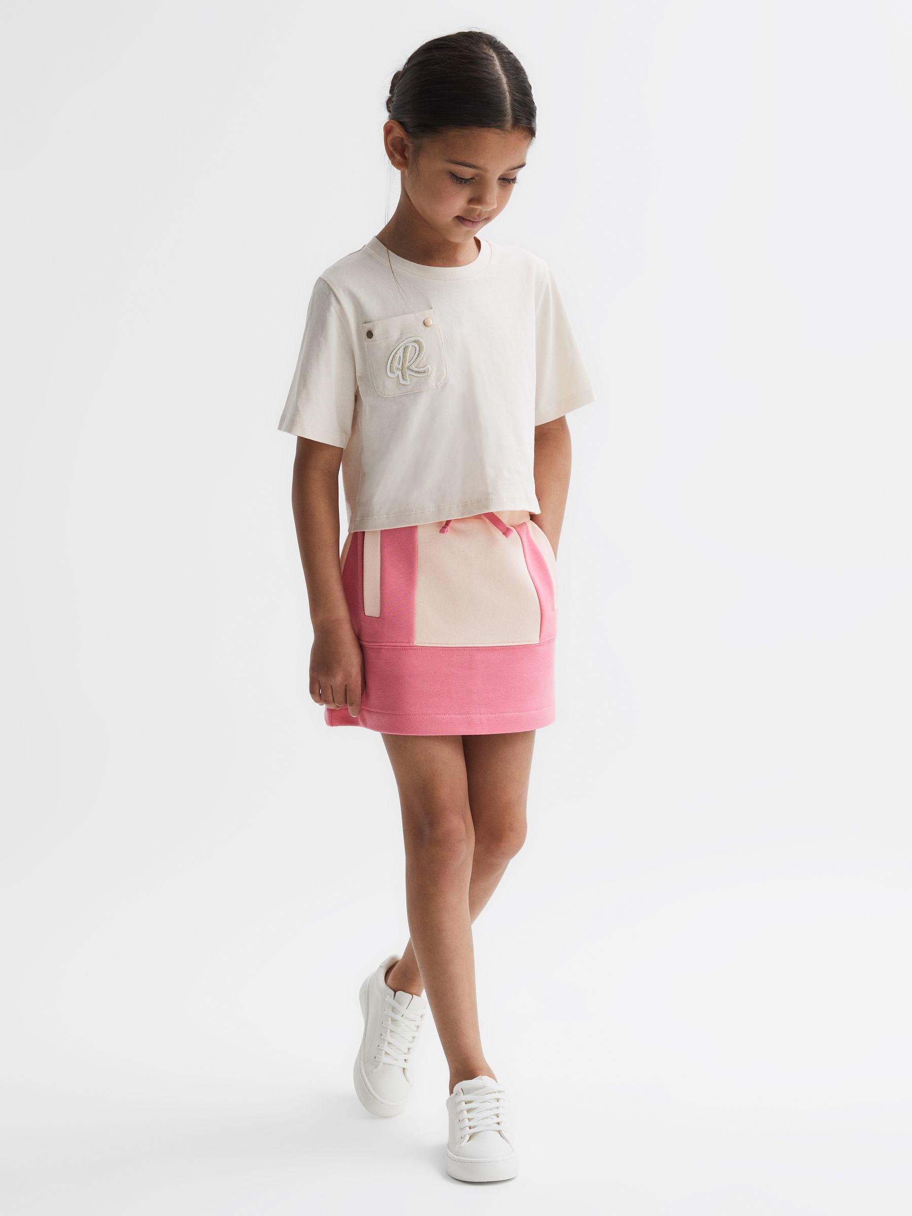 4-9 yrs Colourblock Cotton Drawstring Skirt in Pink - Image 3 of 6