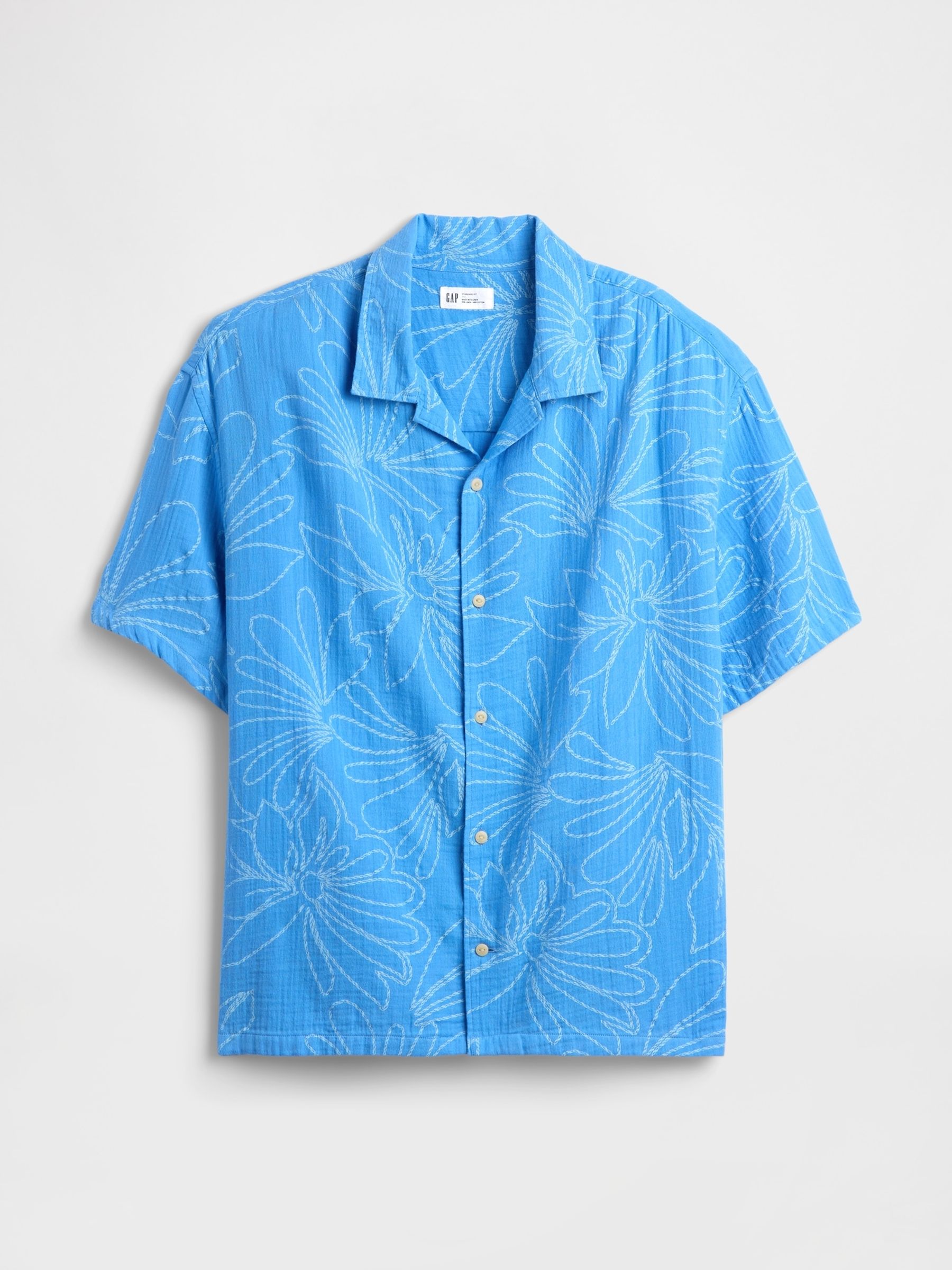 Blue Floral Gauze Boxy Holiday Shirt - Image 4 of 5