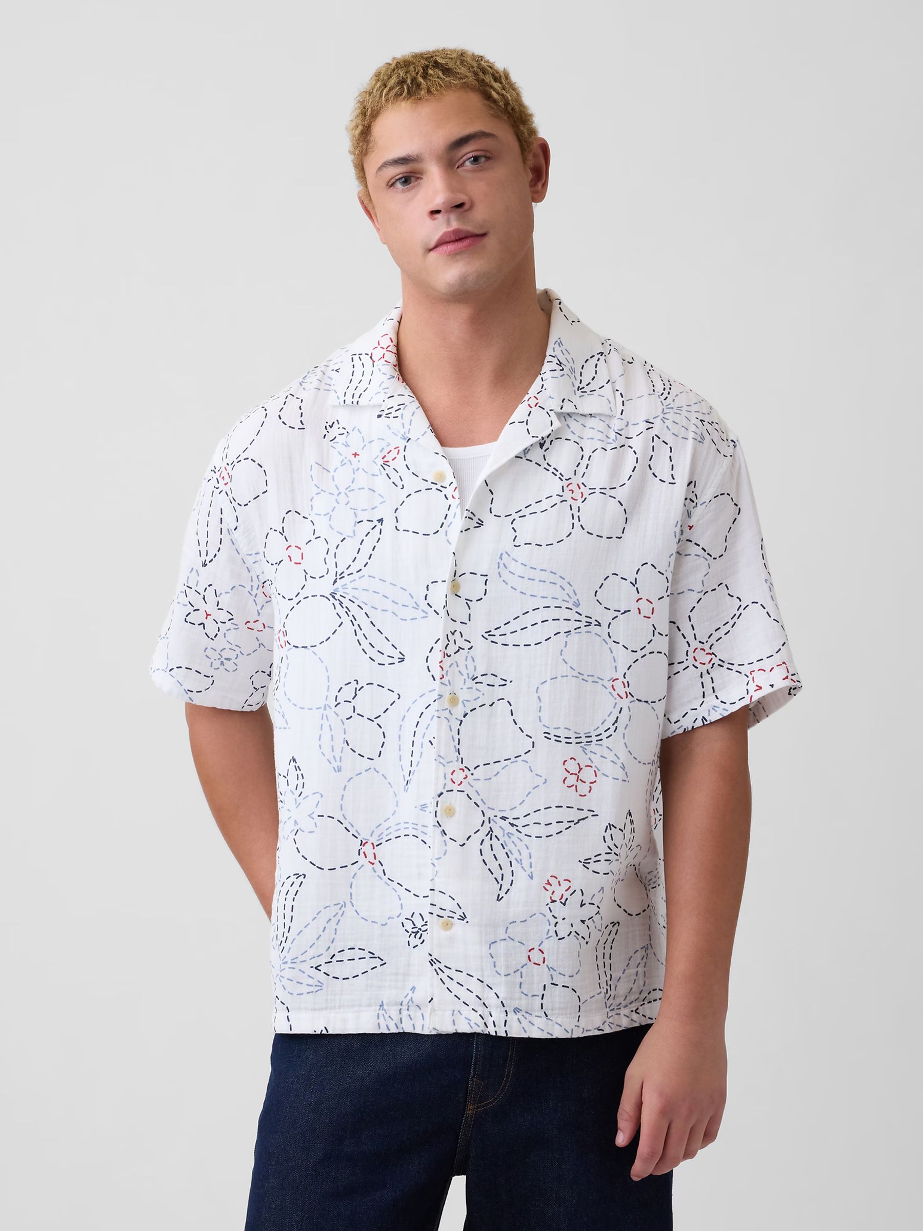 White Gauze Boxy Holiday Shirt - Image 1 of 5